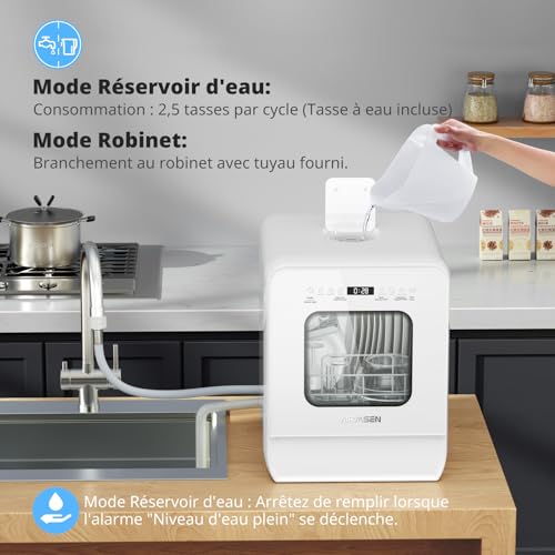 Detalle de AIRMSEN Mini Lave-vaisselle de table 37 cm — 4 couverts, 7+2 programmes, réservoir 5 L, diffusion 360°
