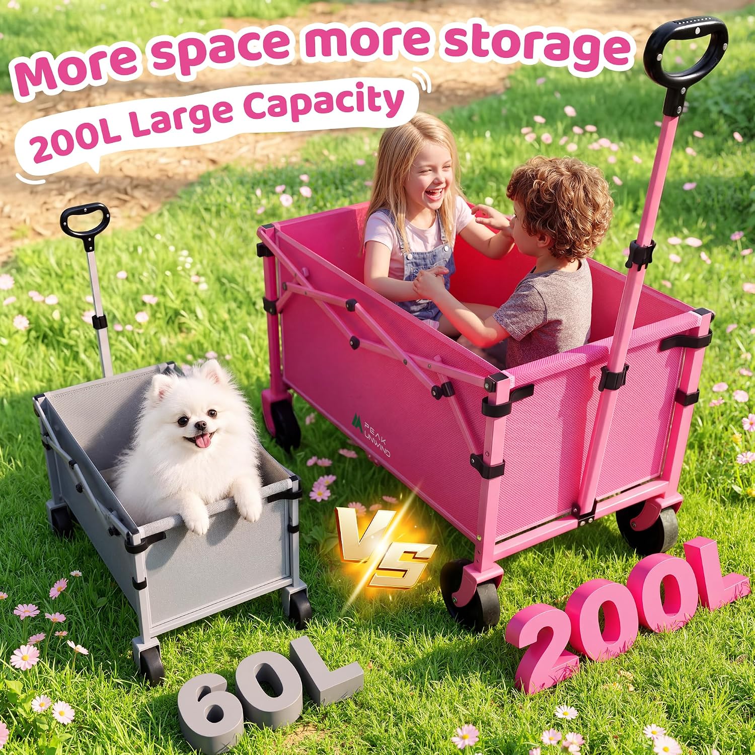 Detalle de PEAKUNWIND B303 Foldable Wagon Cart, 220 lb Capacity, Pink Alloy Steel
