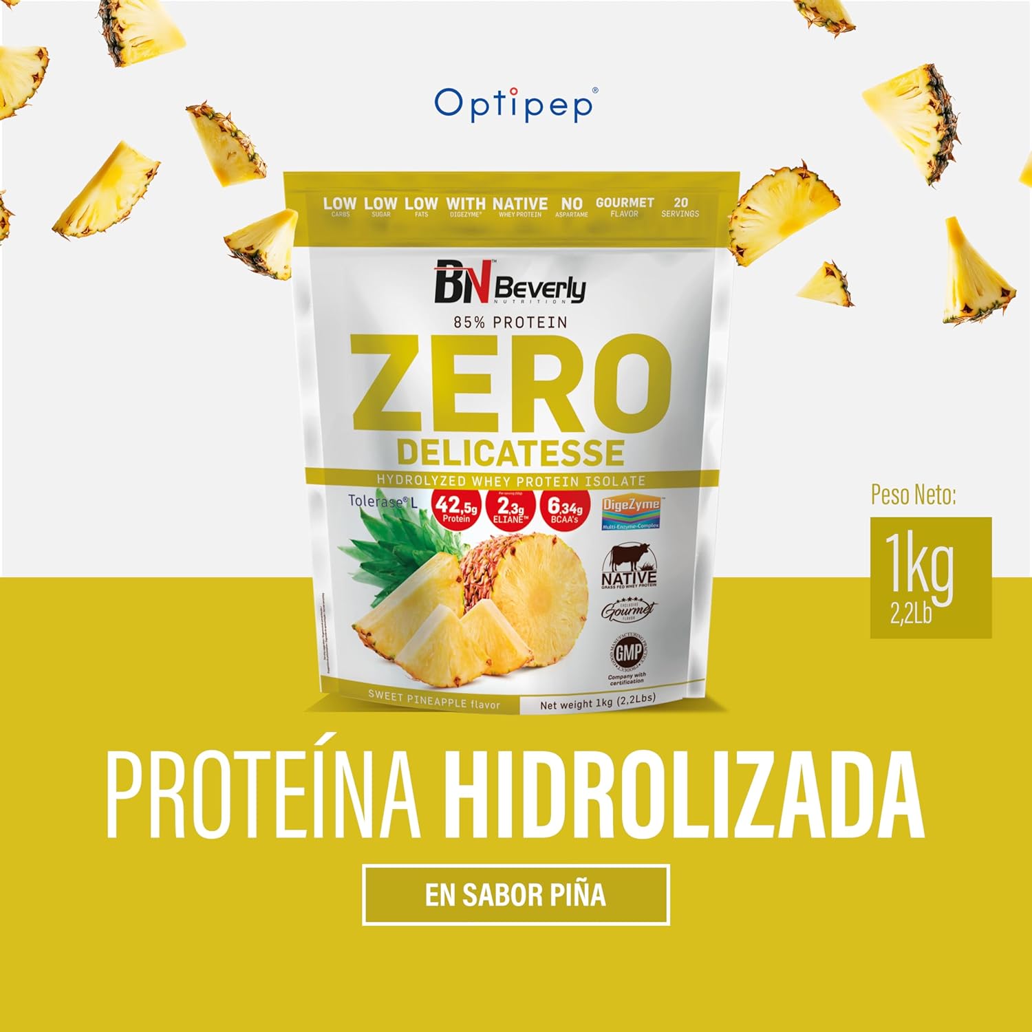 Detalle 2 de Beverly ZERO DELICATESSE | 1 Kg | Proteína Whey 🍍 Sabor Piña