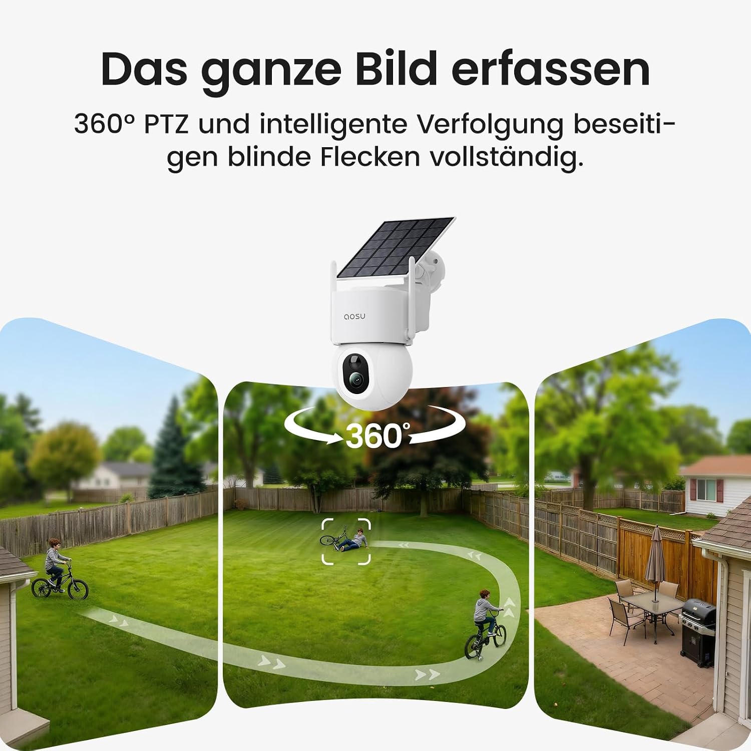 Detalle 2 de aosu 4K 8MP Solarüberwachungskamera Außeneinsatz mit 360° PTZ, Farb-Nachtsicht und 2-Wege-Audio