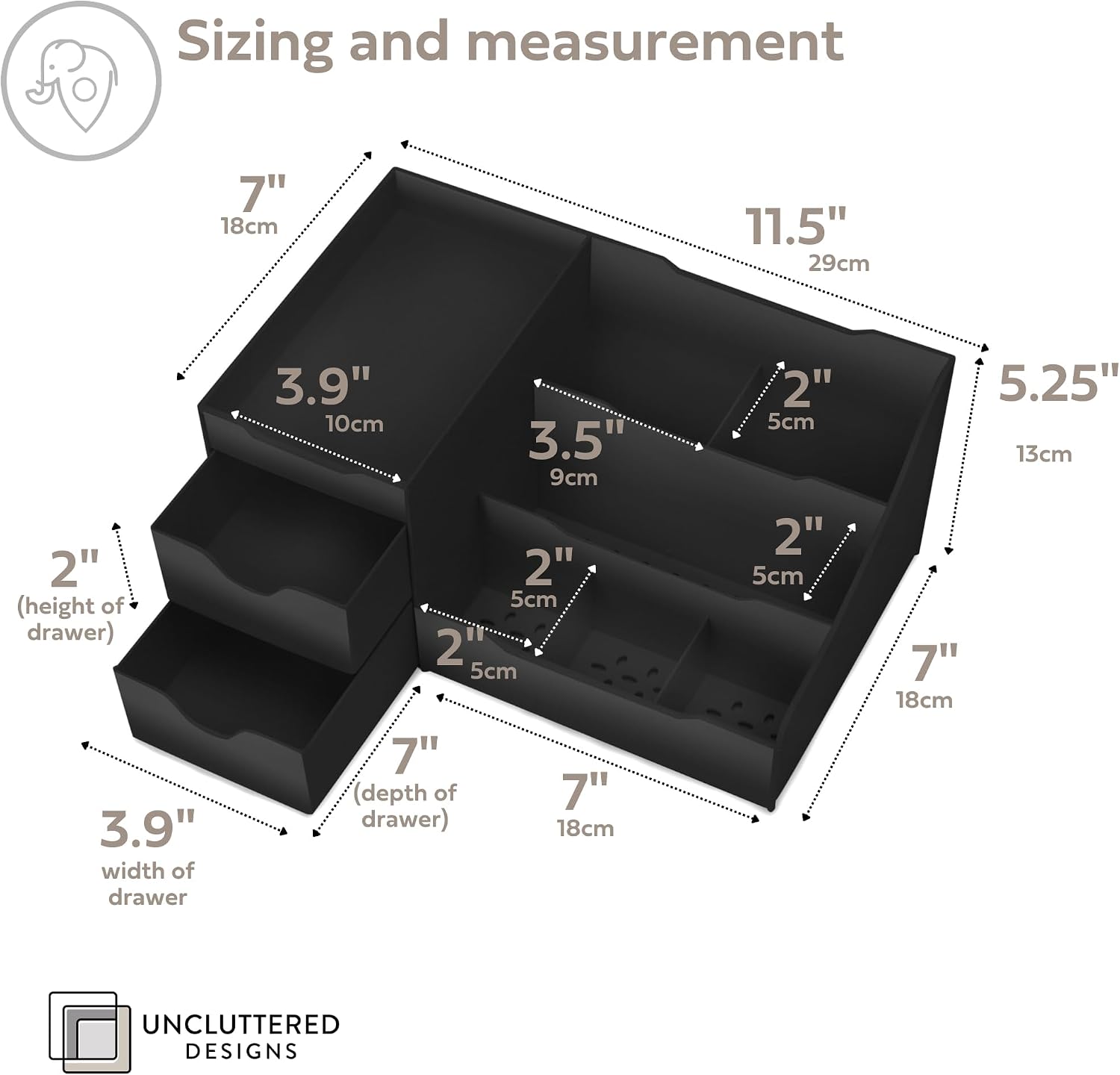 Detalle de UNCLUTTERED DESIGNS Large Black Cosmetic Organiser – Large Drawer Box for Aftershave, Deodorant, Beard, Shaving Lotion, Perfume & Skincare