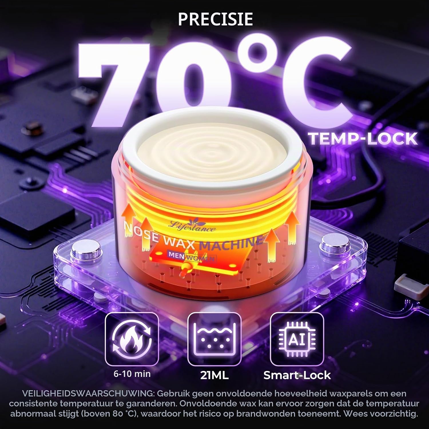 Detalle 2 de Lifestance neuswaxset met USB-waxverwarmer, 120 g wax en 2-in-1-applicator