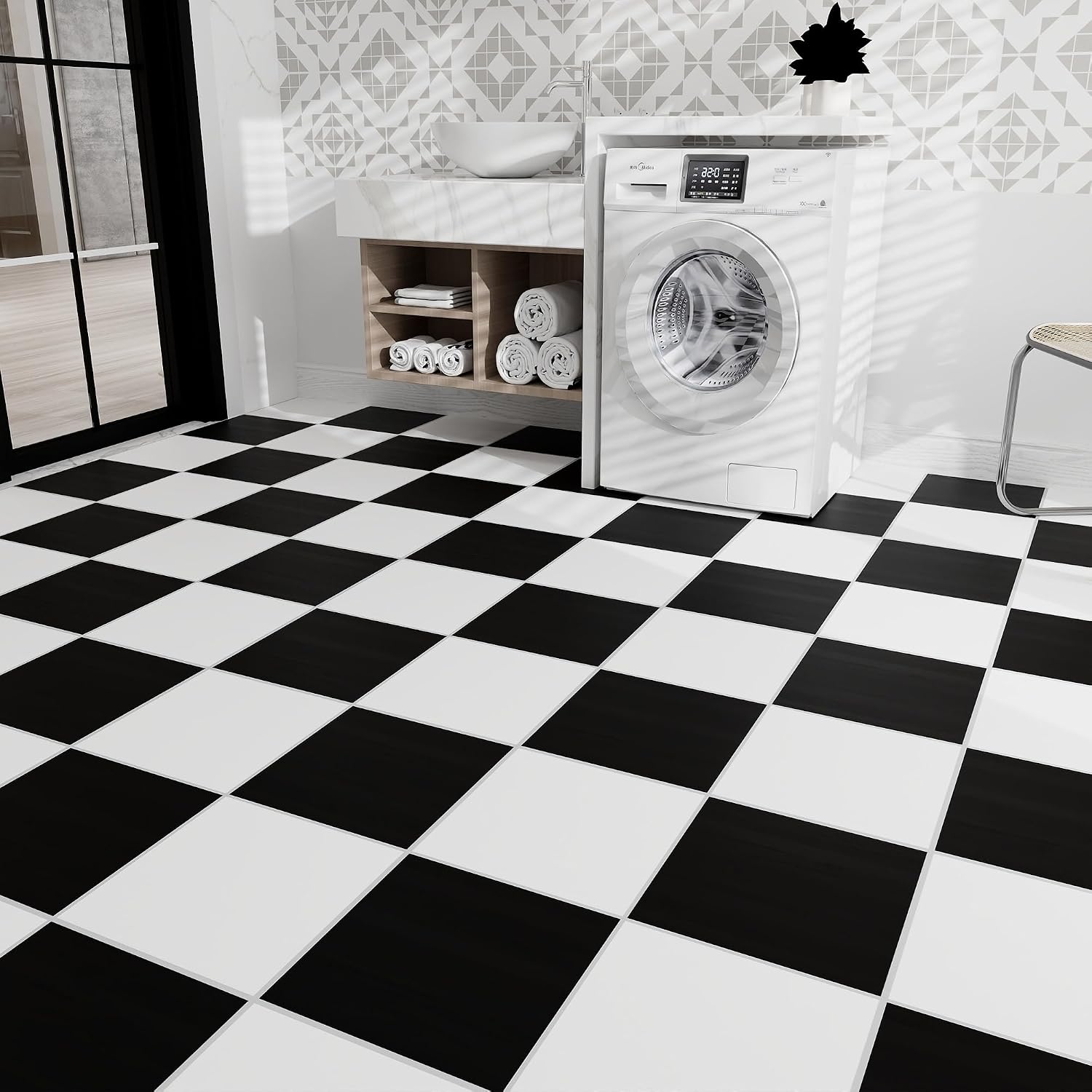 Thumbnail 6 de Vinyl Flooring Roll 30cm x 5m: Laminate Black and White Marble Peel & Stick