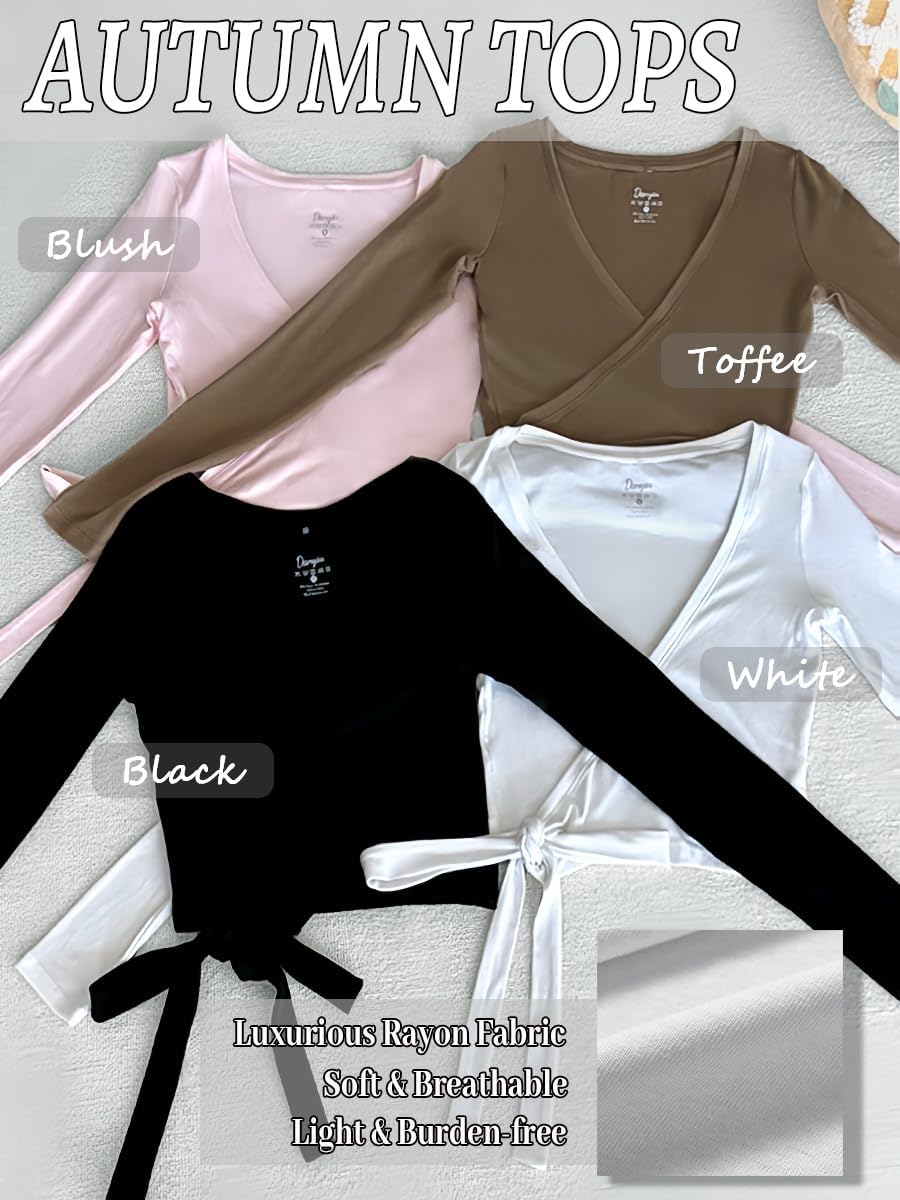 Detalle de Danysu V-Neck Ballet Wrap Top for Women, Long Sleeve Criss-Cross Tie