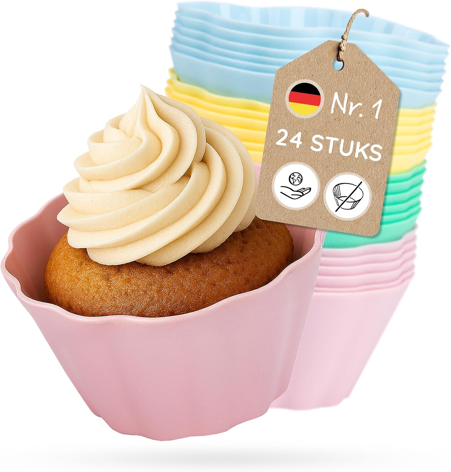 Detalle de Backefix BF-MF-Bunt siliconen muffinvormpjes, 24 stuks van 100 ml