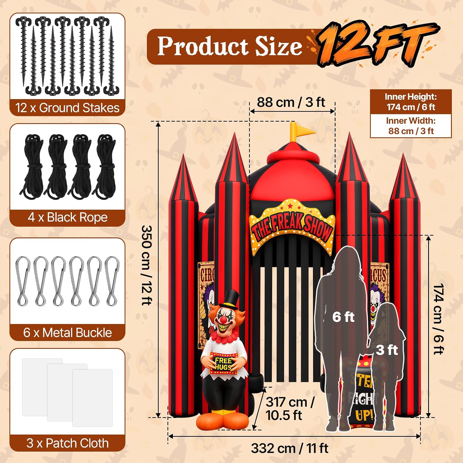 Detalle 2 de Kalolary 12FT Halloween Clown Arch Inflatable with Walk-Through Tunnel