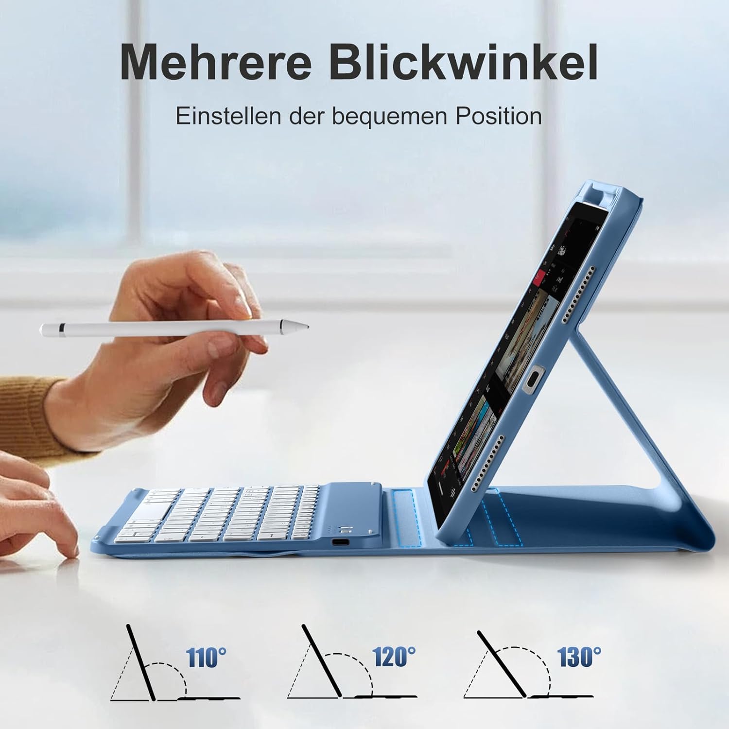 Thumbnail 5 de drivego Tastatur-Hülle für iPad 11./10. Generation (A16, 11. Generation 2025 / 10. Generation 2022) – magnetisch, QWERTZ, blau