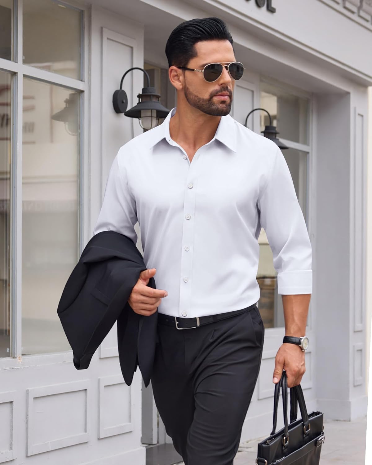 Detalle de Mens Wrinkle-Free Dress Shirt Long Sleeve Stretch Flex Button-Down Shirt, Regular Fit