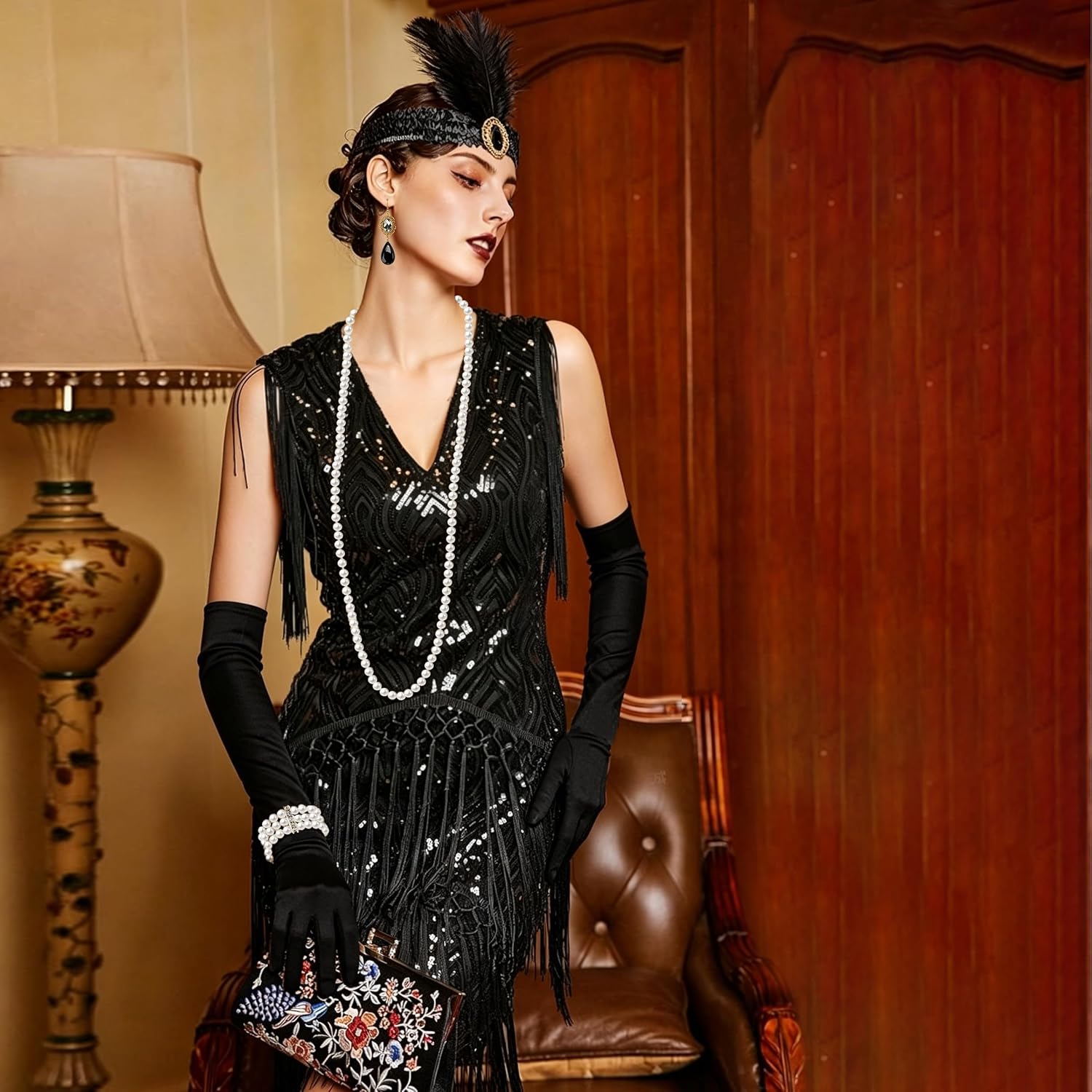 Thumbnail 5 de FASOTY Flapper Accessories Set with Satin Gloves