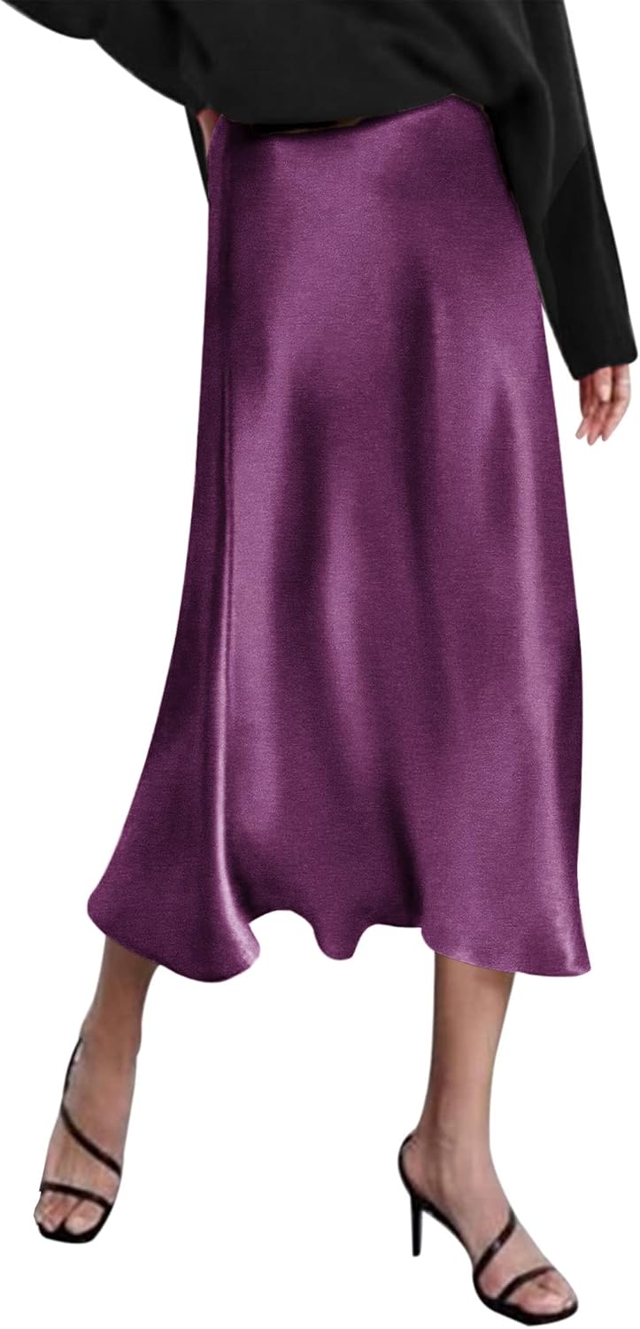 Detalle de Zeagoo Women’s High-Waist Satin Midi Skirt (Slim-Fit, Elegant Party Skirt)