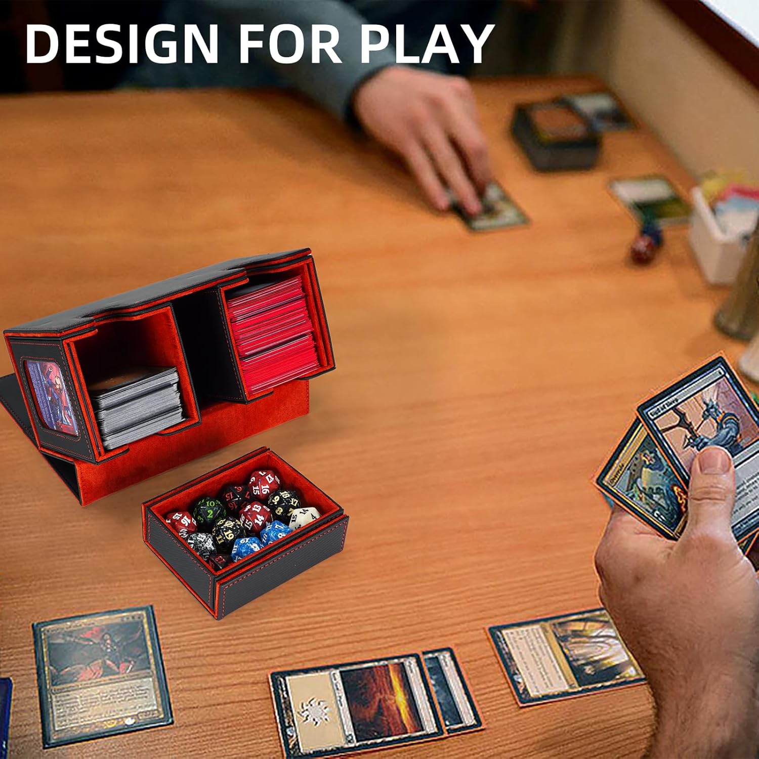 Thumbnail 5 de AFIING MTG Deck Box with Commander Display: 200 Double-Sleeved Card Capacity, 3-in-1 Storage, and 2 Toploaders