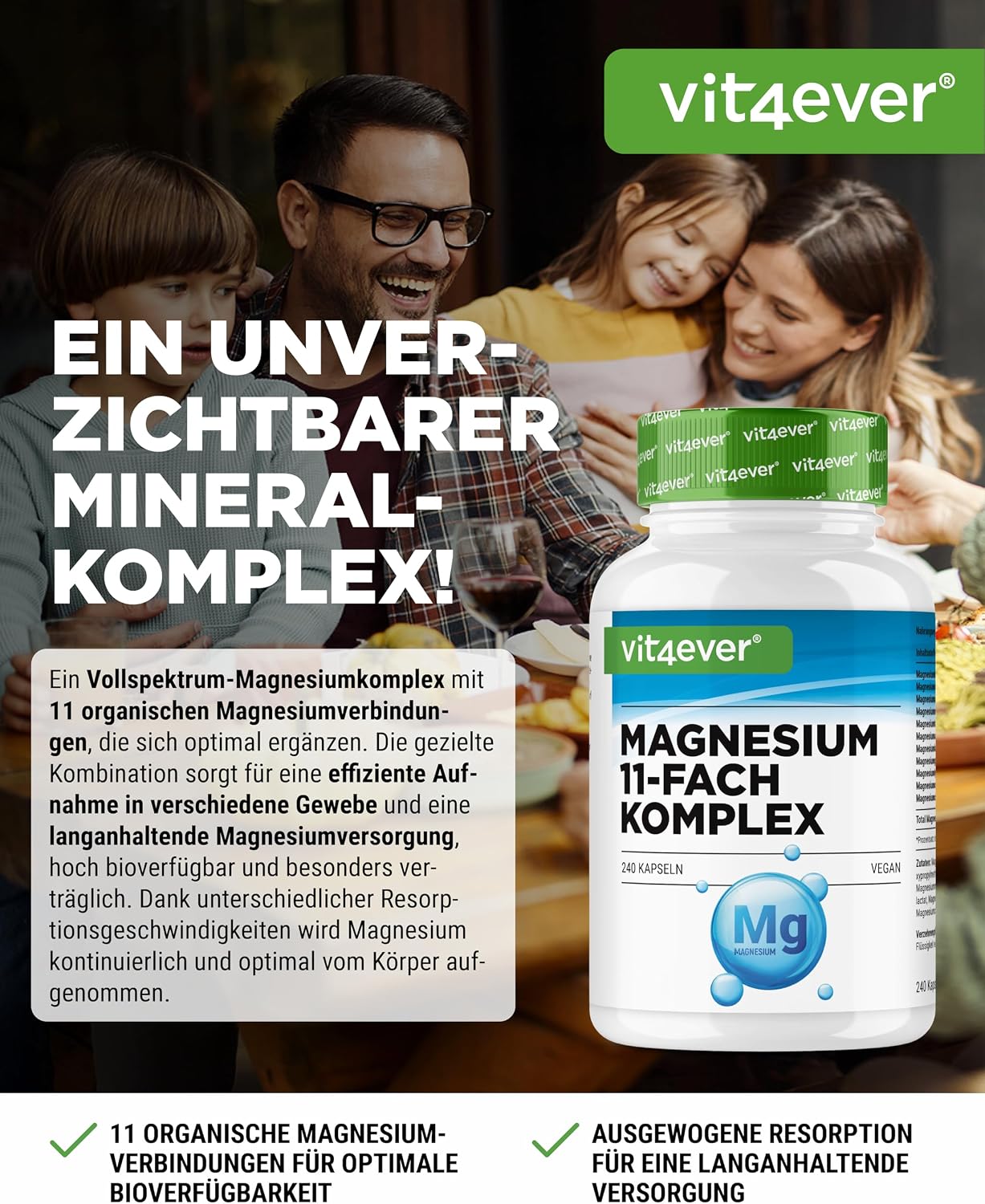 Thumbnail 1 de vit4ever Magnesium Komplex – 240 Kapseln mit 408 mg elementarem Magnesium täglich (vegan)