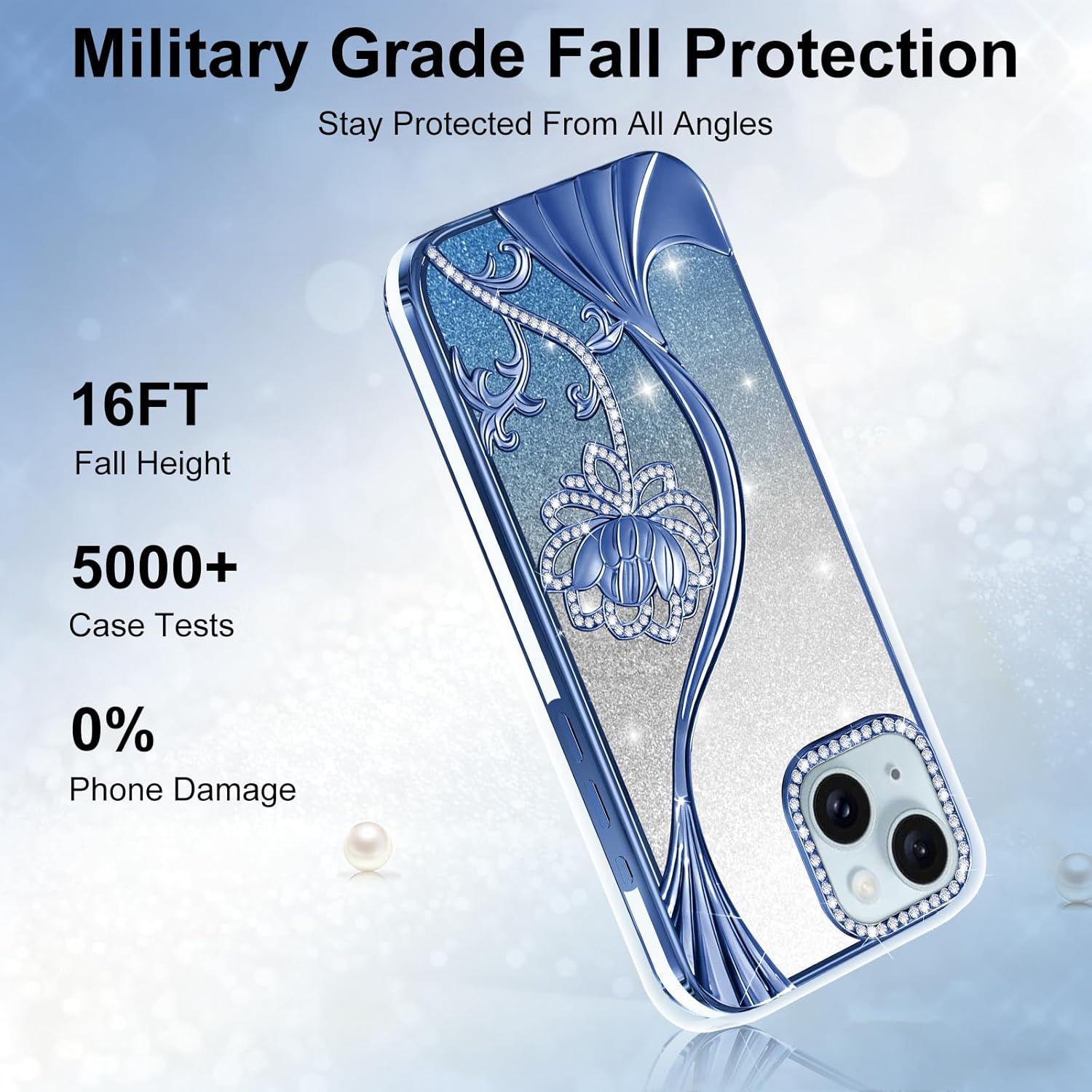 Thumbnail 1 de LEVIOSA Case for iPhone 15 Floral Case with Glitter – Slim TPU, Shockproof & Anti-Yellowing