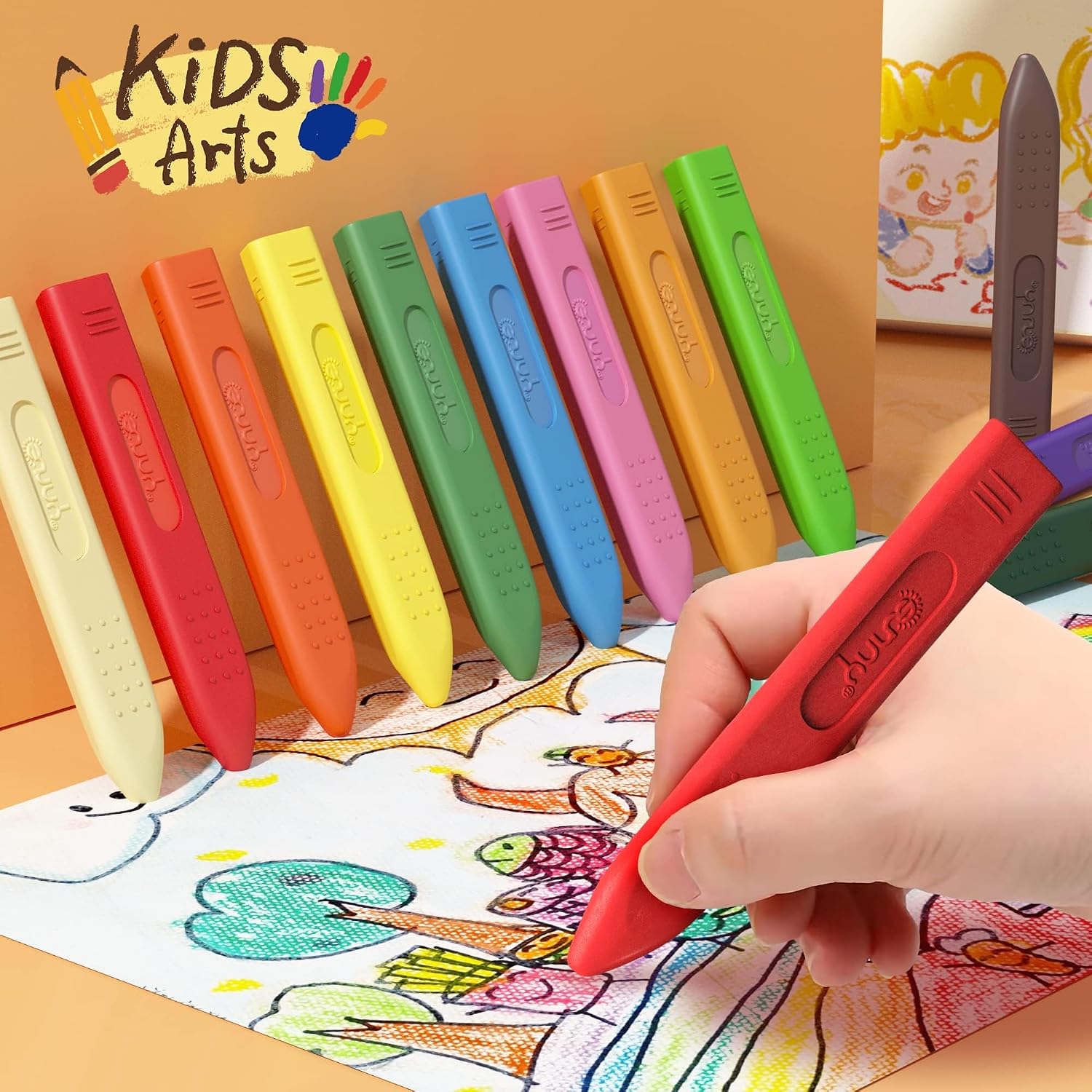 Detalle 2 de Dreikant Jumbo Wachsmalstifte für Kleinkinder – Ungiftig, Abwaschbar und Leicht zu Halten