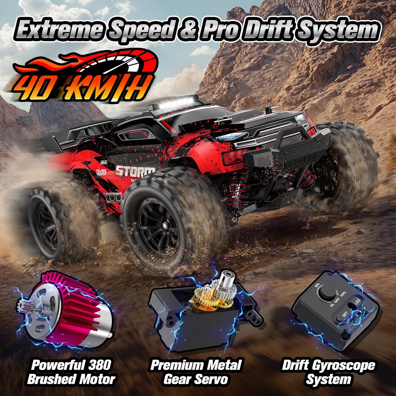Detalle 2 de Lvcdzr 1:18 2.4GHz 4WD RC Monster Truck (Up to 40 km/h) with Gyro Drift Wheel
