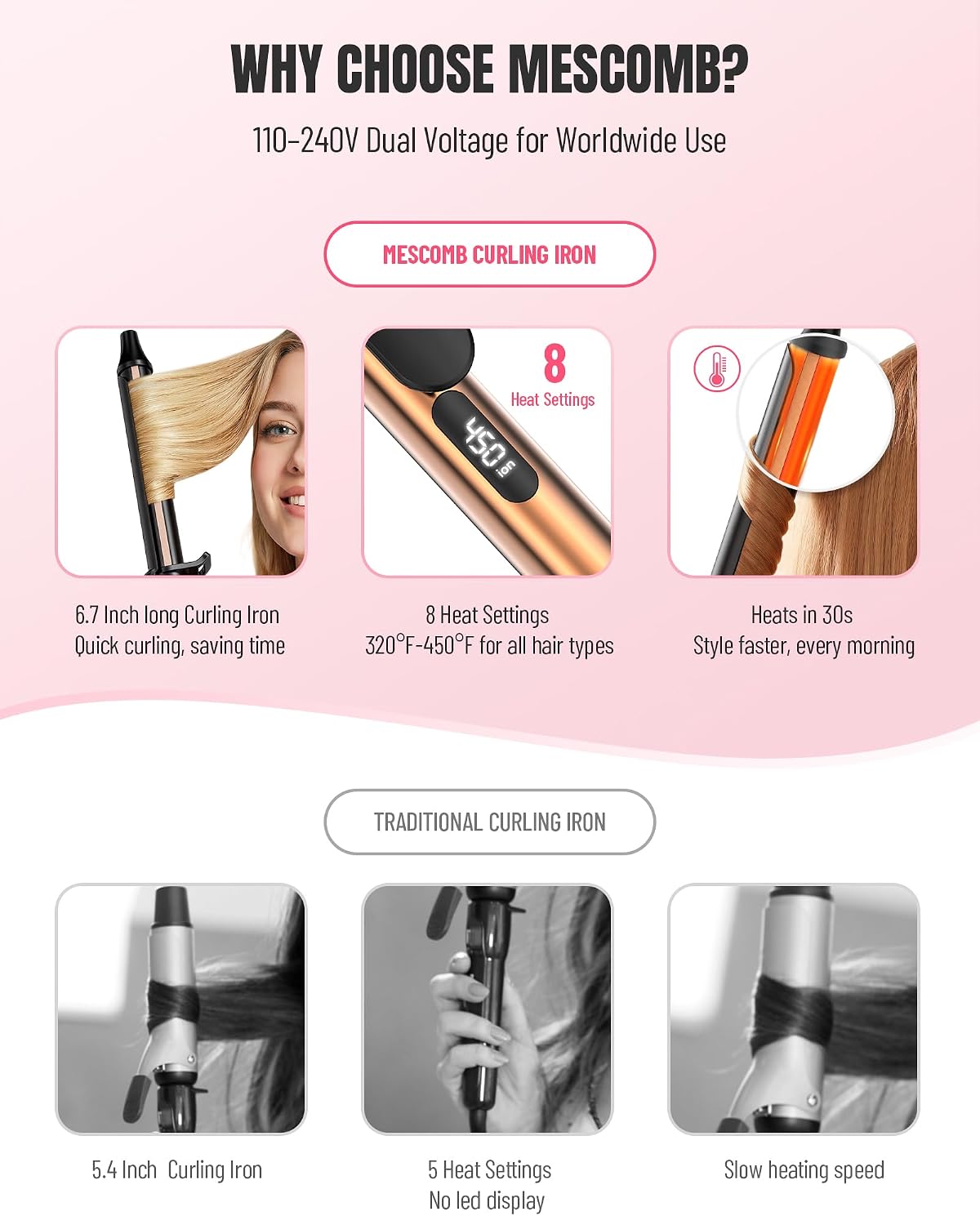 Thumbnail 5 de Mescomb 1.25in Long Barrel Curling Iron 8 Heat