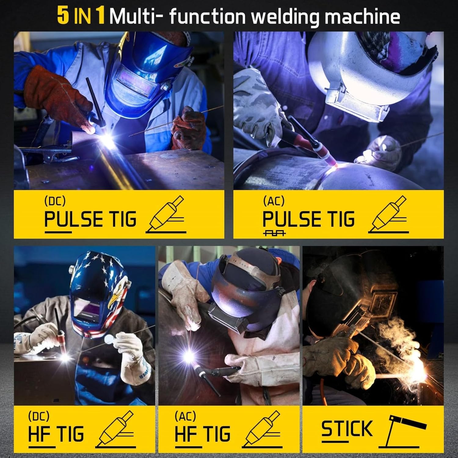 Thumbnail 2 de Weldpro 200A AC/DC TIG Welder with Pulse — 5-in-1 Multiprocess (AC/DC TIG, AC/DC Pulse TIG, Stick) with 110V/220V Dual Voltage