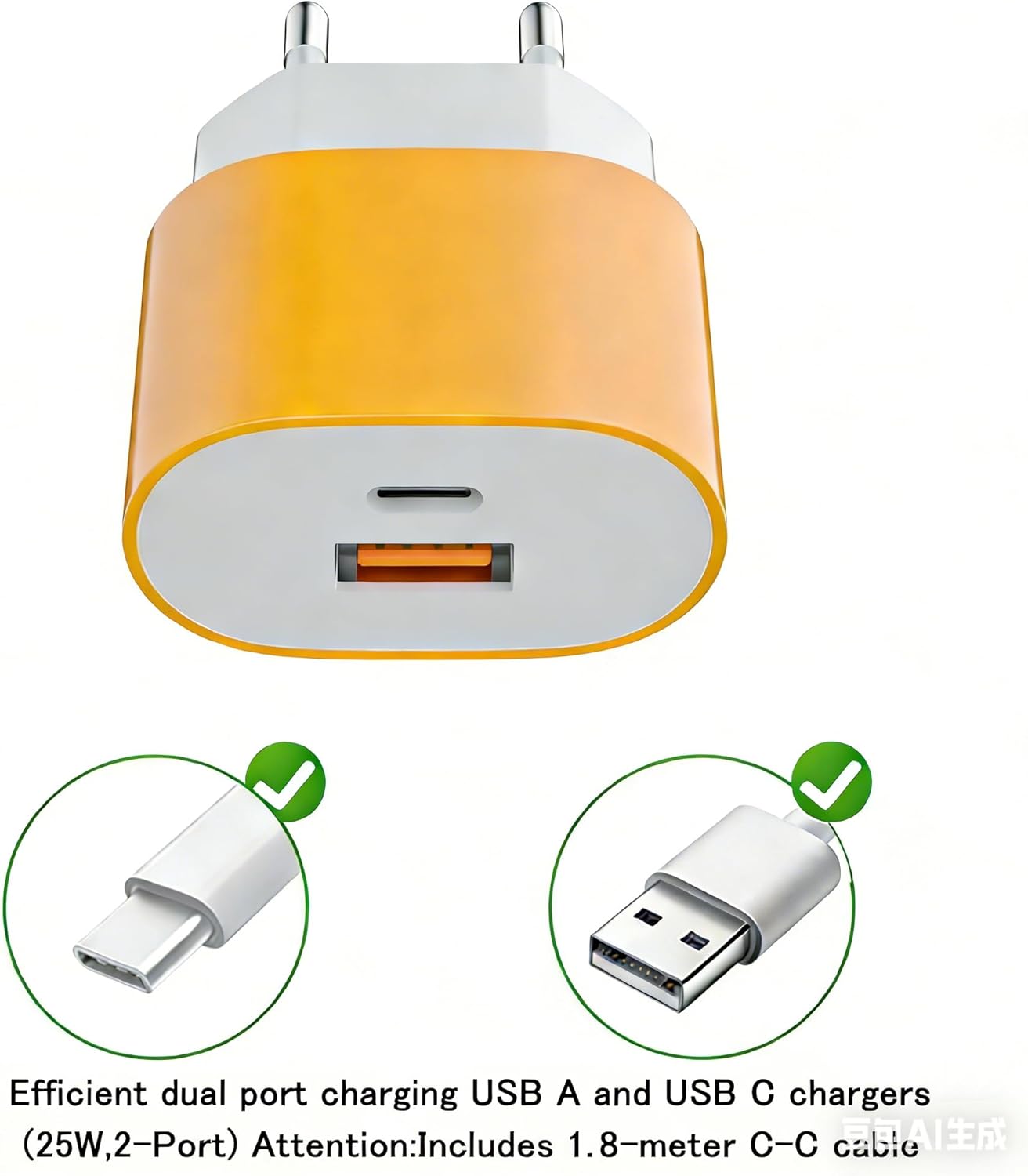 Thumbnail 1 de Caricabatterie rapido 25W con cavo da 1,8 m e doppia porta USB-C/USB-A (Samneer)