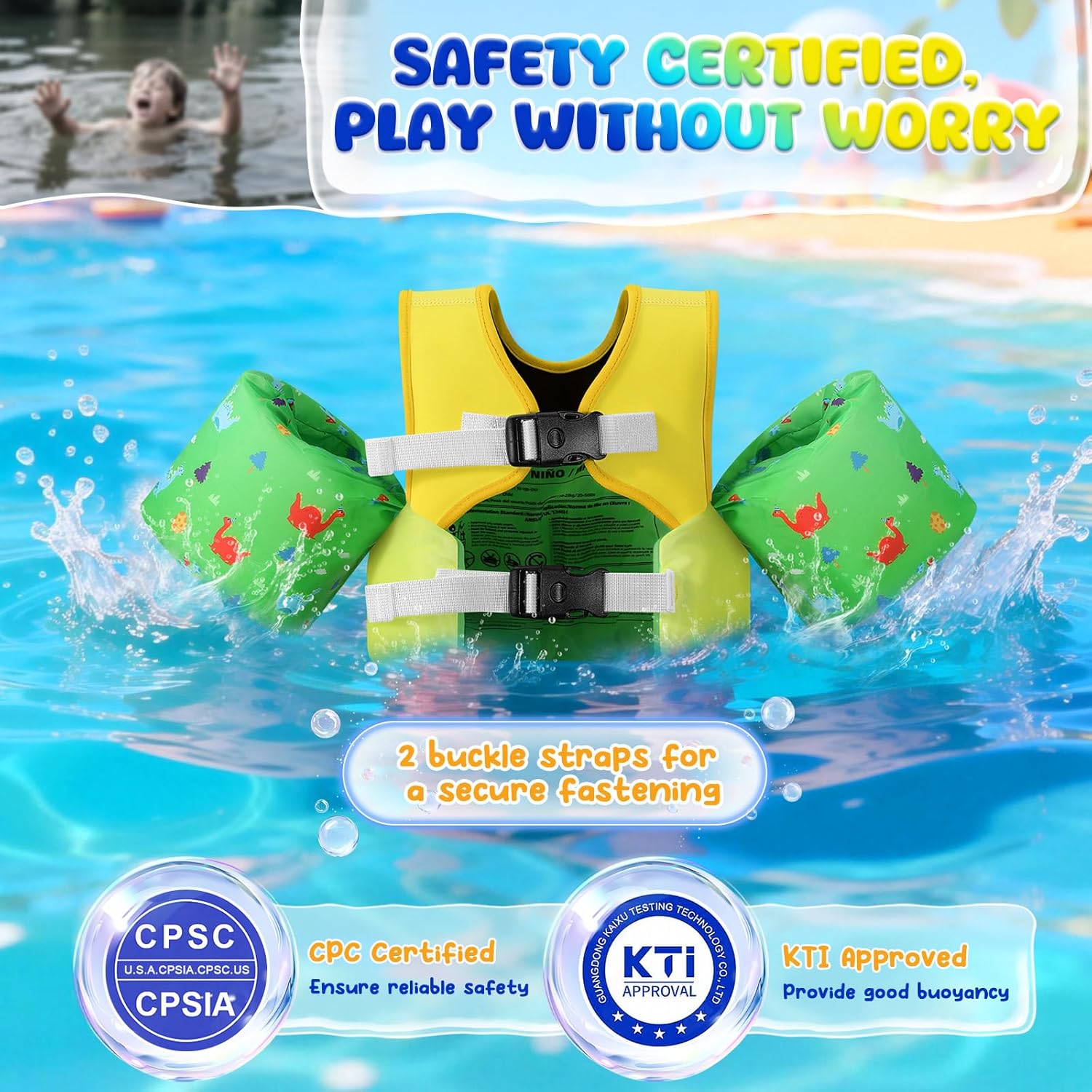 Thumbnail 1 de MoKo Toddler Swim Vest for Kids: Secure, Adjustable Water Wings for Learn-to-Swim Safety