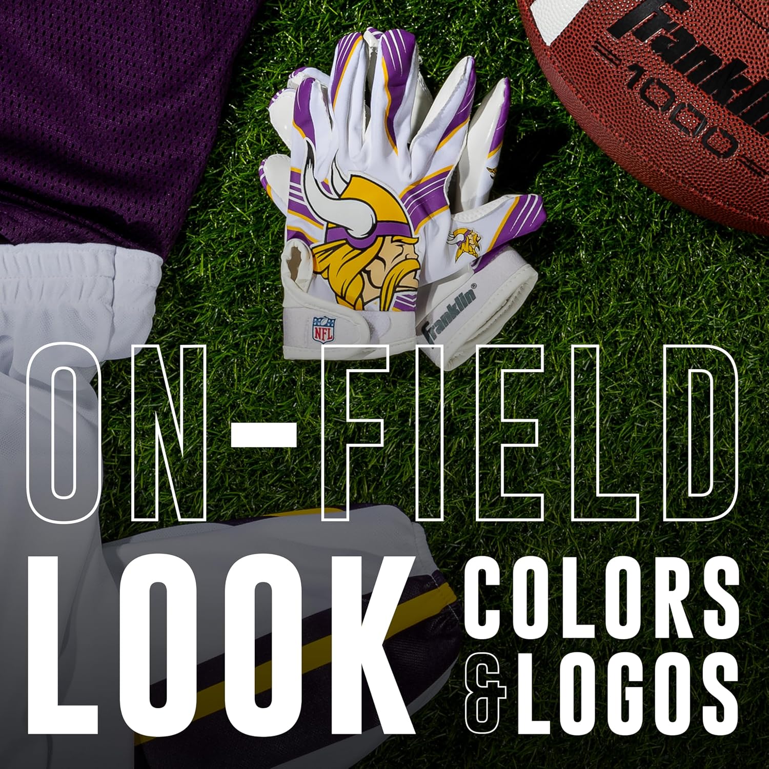 Detalle 2 de Franklin Sports 70007F07-P Minnesota Vikings Youth Receiver Gloves