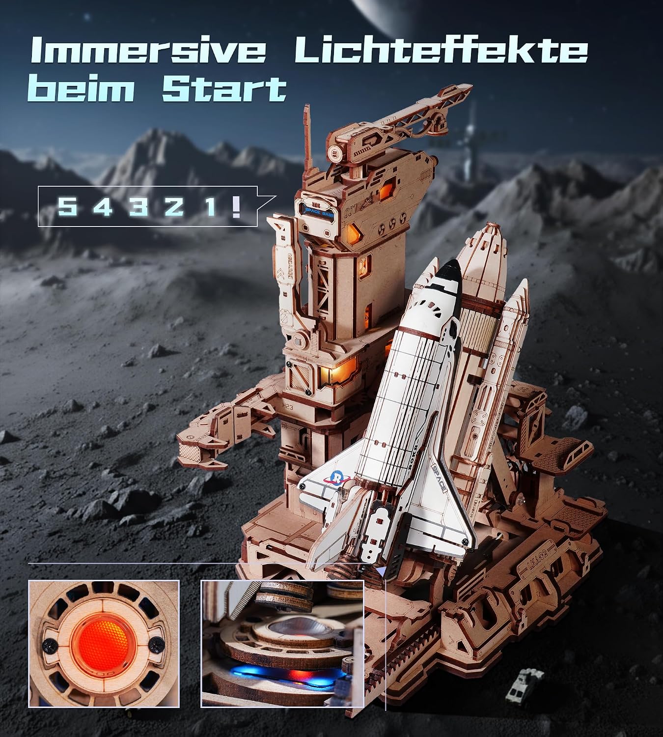 Detalle de ROKR 3D Holzpuzzle Space Shuttle LKA02 – Interaktives Raumfahrt-Modell aus Holz