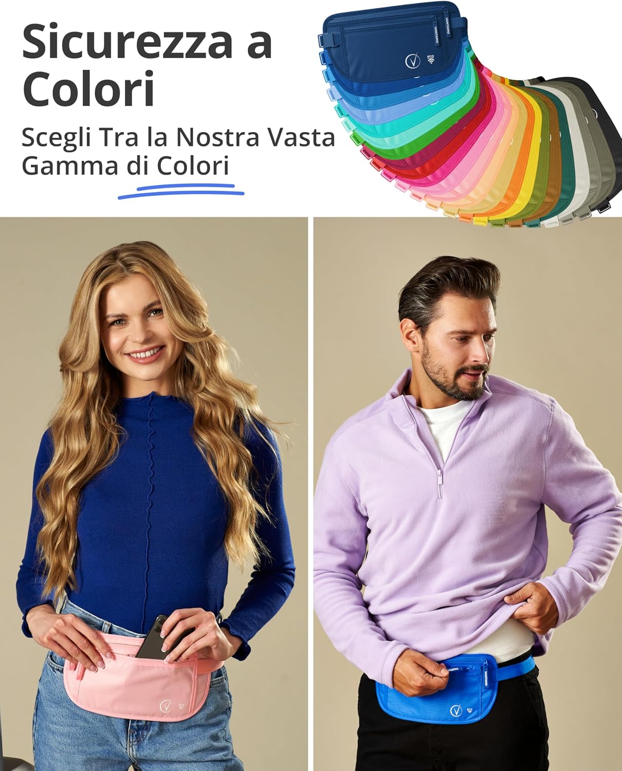 Thumbnail 5 de Vantamo Marsupio Ultrapiatto Uomo & Donna con protezione RFID e cintura regolabile