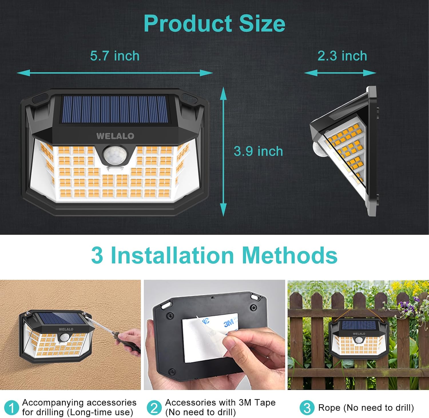 Thumbnail 1 de Solar Security Lights 188 LED with PIR Motion Sensor – 2 Pack, IP65 Waterproof for Outdoor Gardens