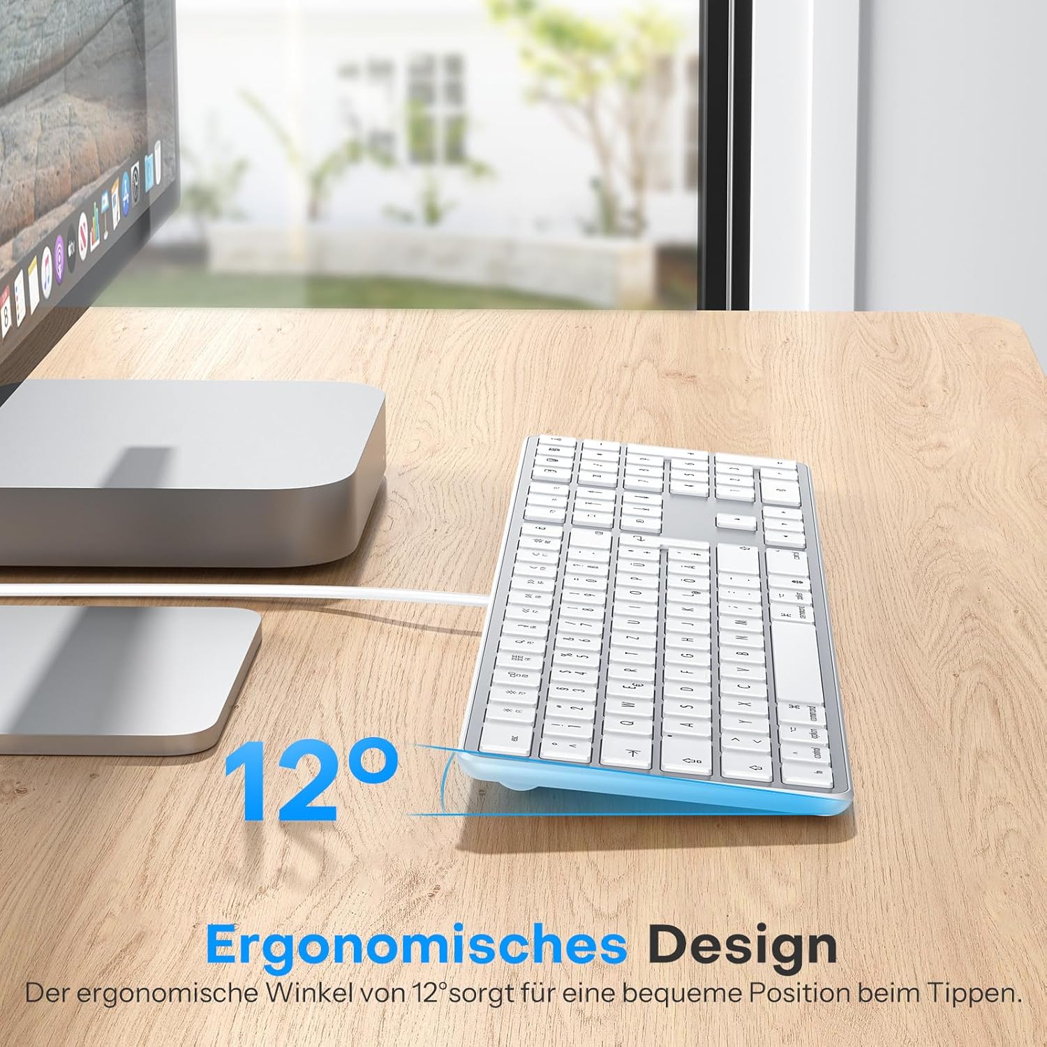 Thumbnail 6 de OMOTON Mac-Kabeltastatur mit Ziffernblock – USB/Type-C Anschluss, leises Tippgefühl, deutsches Layout