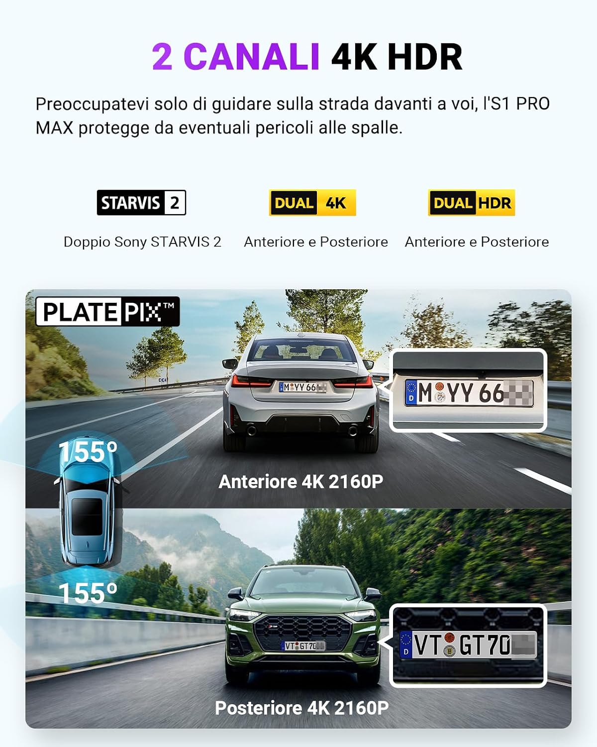 Thumbnail 1 de VANTRUE S1 PRO MAX 4K dashcam doppia