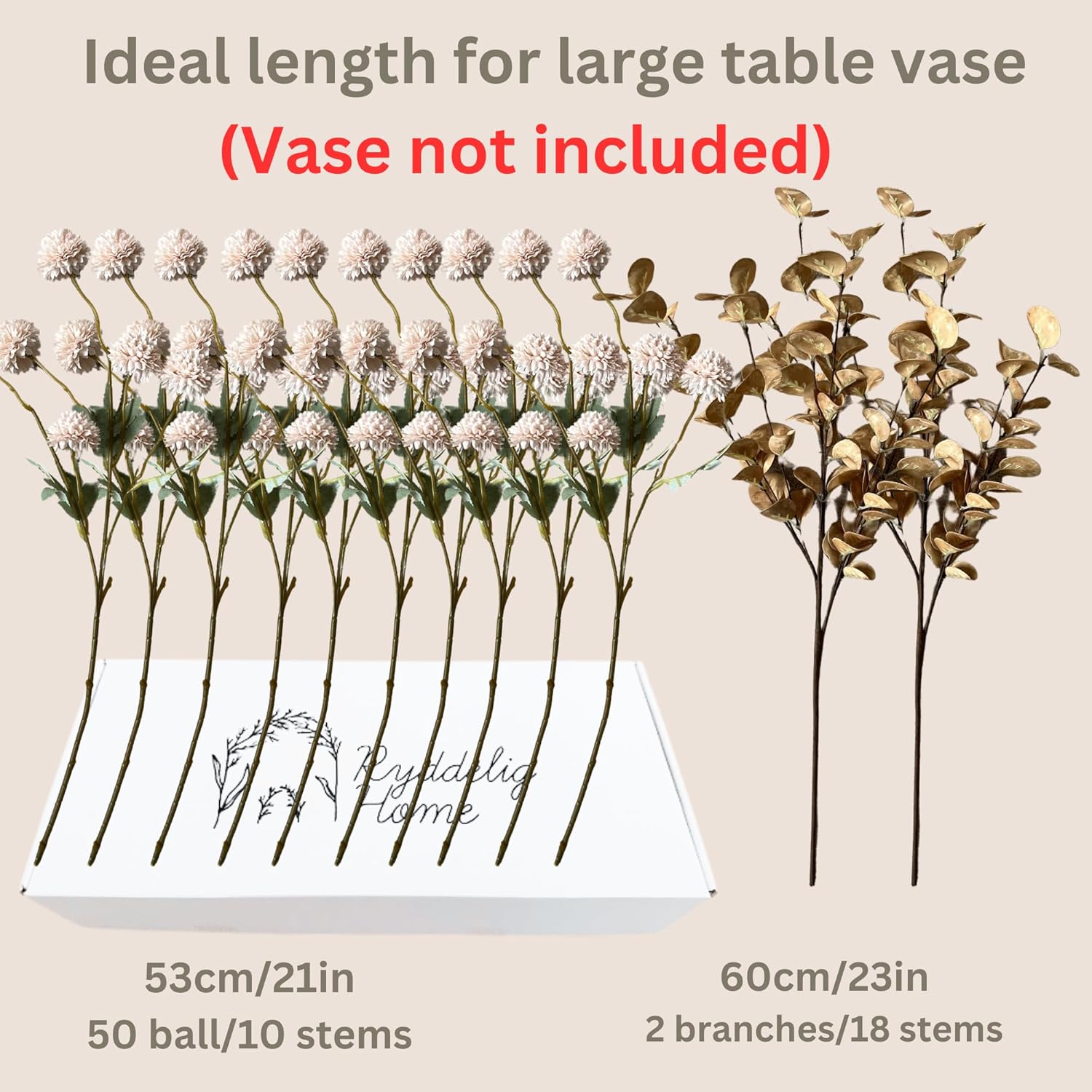 Thumbnail 5 de RyddeligHome Beige Silk Mums 53 cm stems 🌼