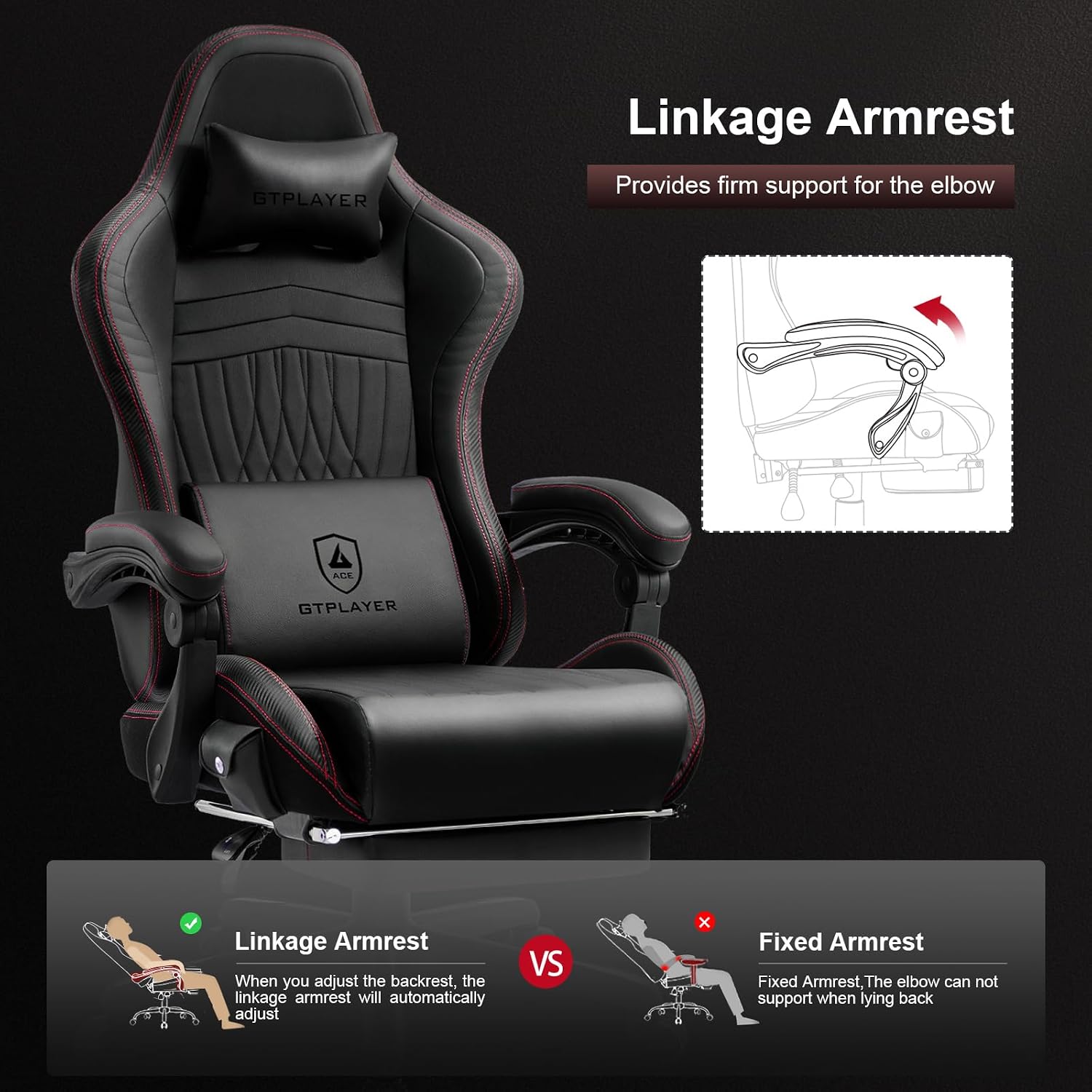 Detalle 2 de GTPLAYER Silla Gaming Ergonómica con Reposapiés 300 kg