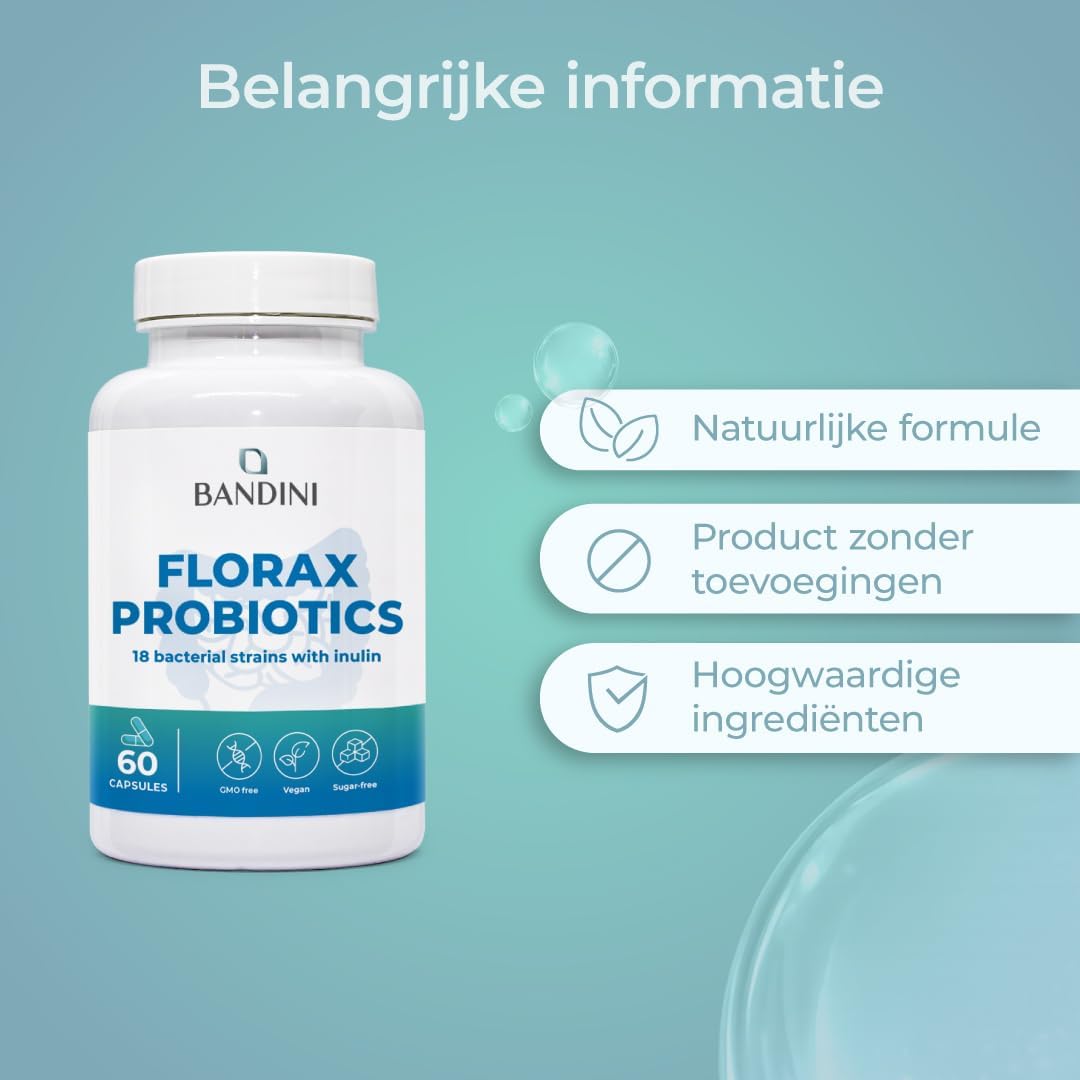 Detalle de BANDINI FLORAX PROBIOTICS probiotische capsules, 18 stammen en 20 miljard CFU