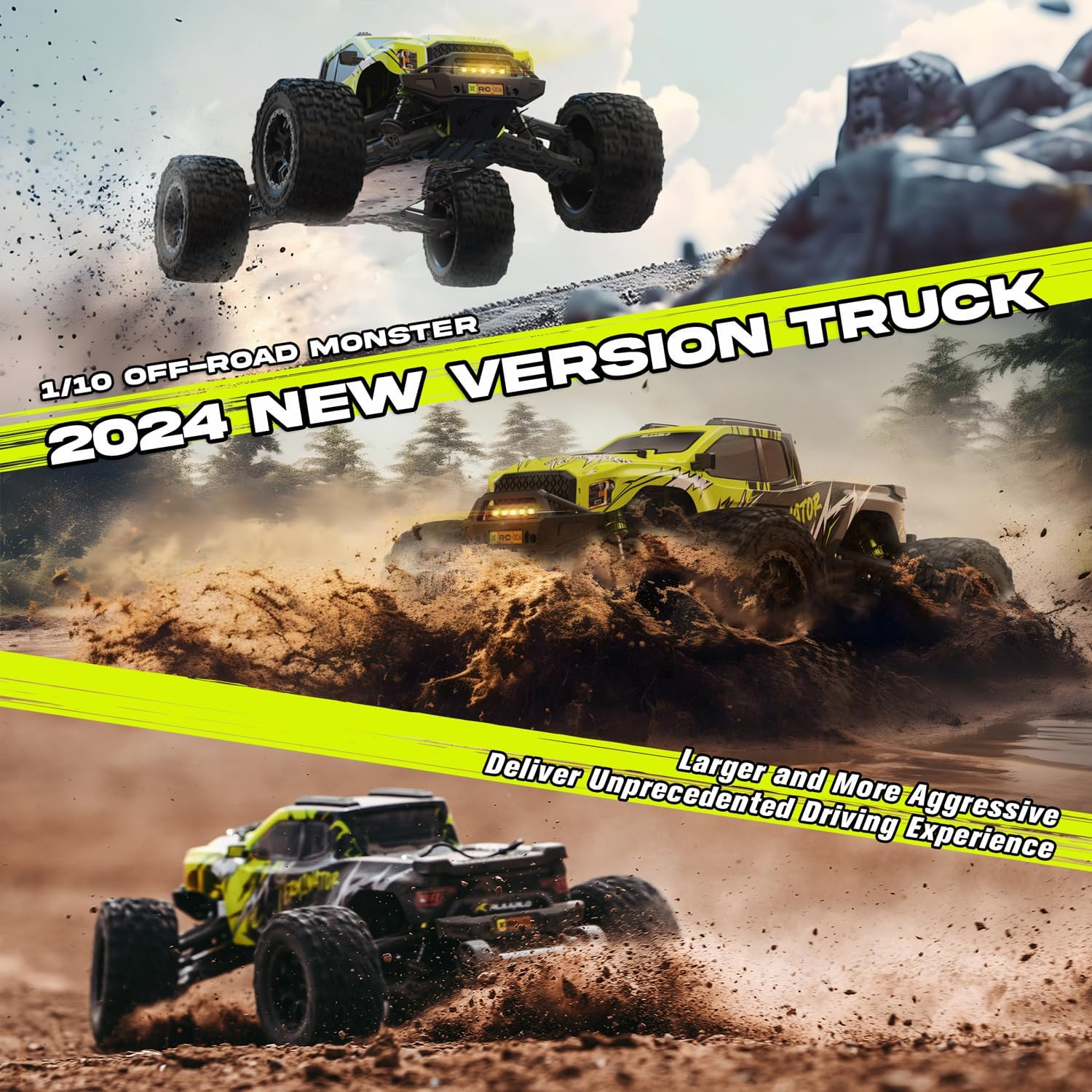 Detalle de AMORIL 1/10 RTR Brushless 4WD Fast RC Monster Truck (Green) – 3S LiPo ready
