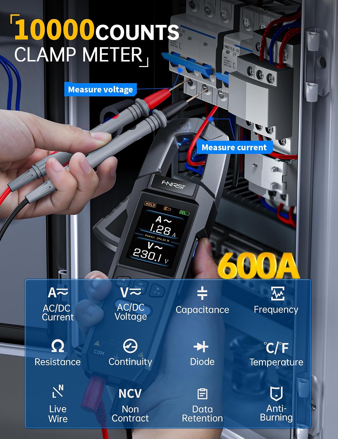 Detalle 2 de FNIRSI FNIRSI-DMC-100 TRMS Clamp Meter with Graph Recording and 2-Inch TFT