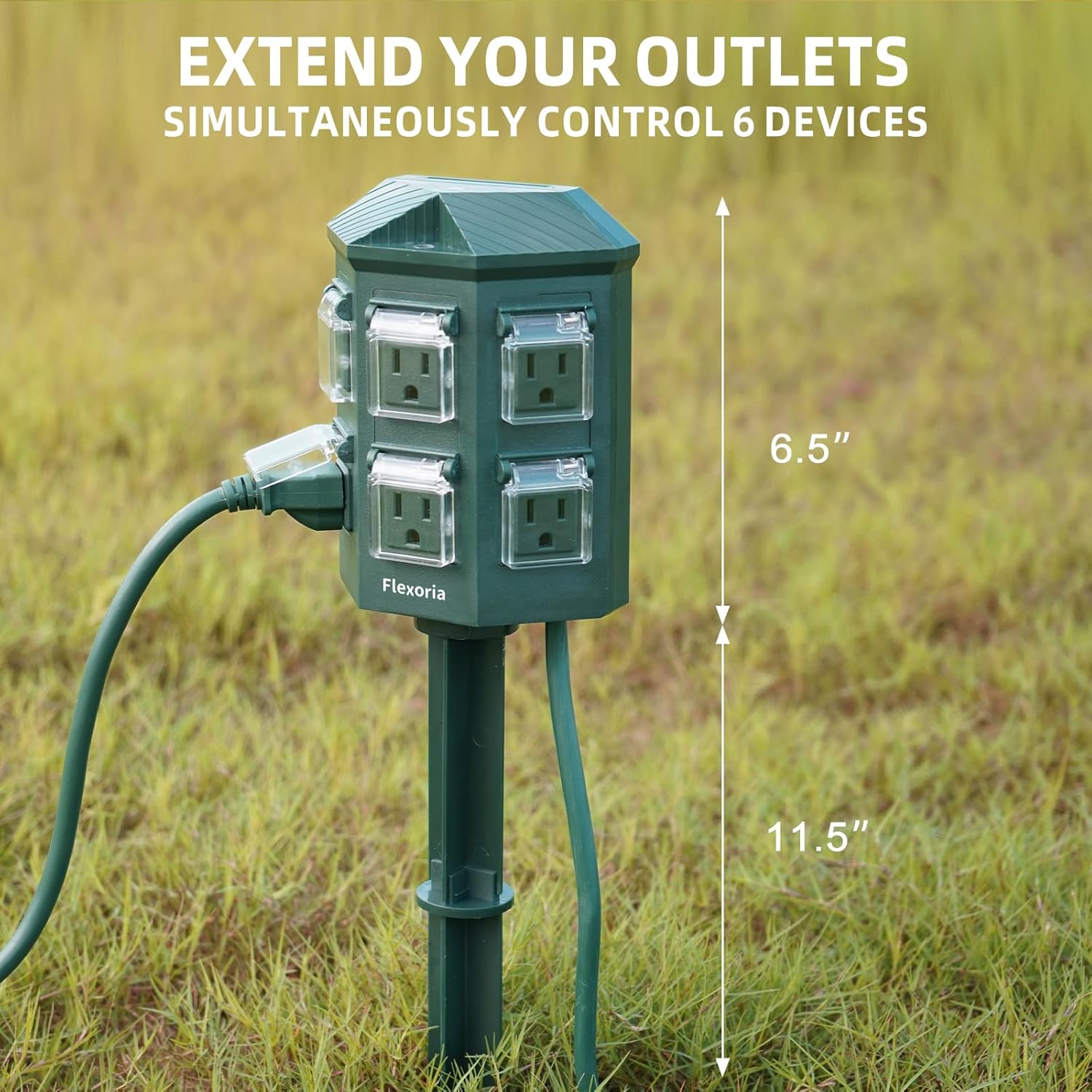 Detalle de Flexoria Outdoor Power Strip Waterproof 100 FT Heavy Duty Extension Cord with 6 Grounded Outlets