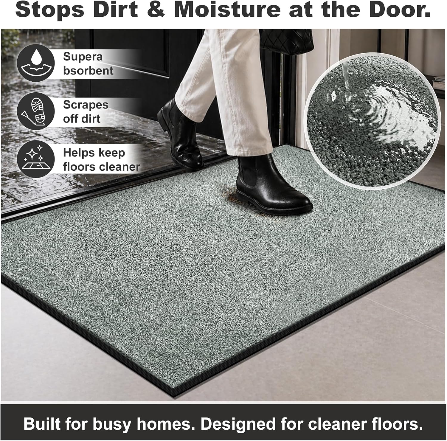 Detalle de Mibao MBPC001 Door Mat, 48" x 24", Sage Green, Non-Slip and Washable