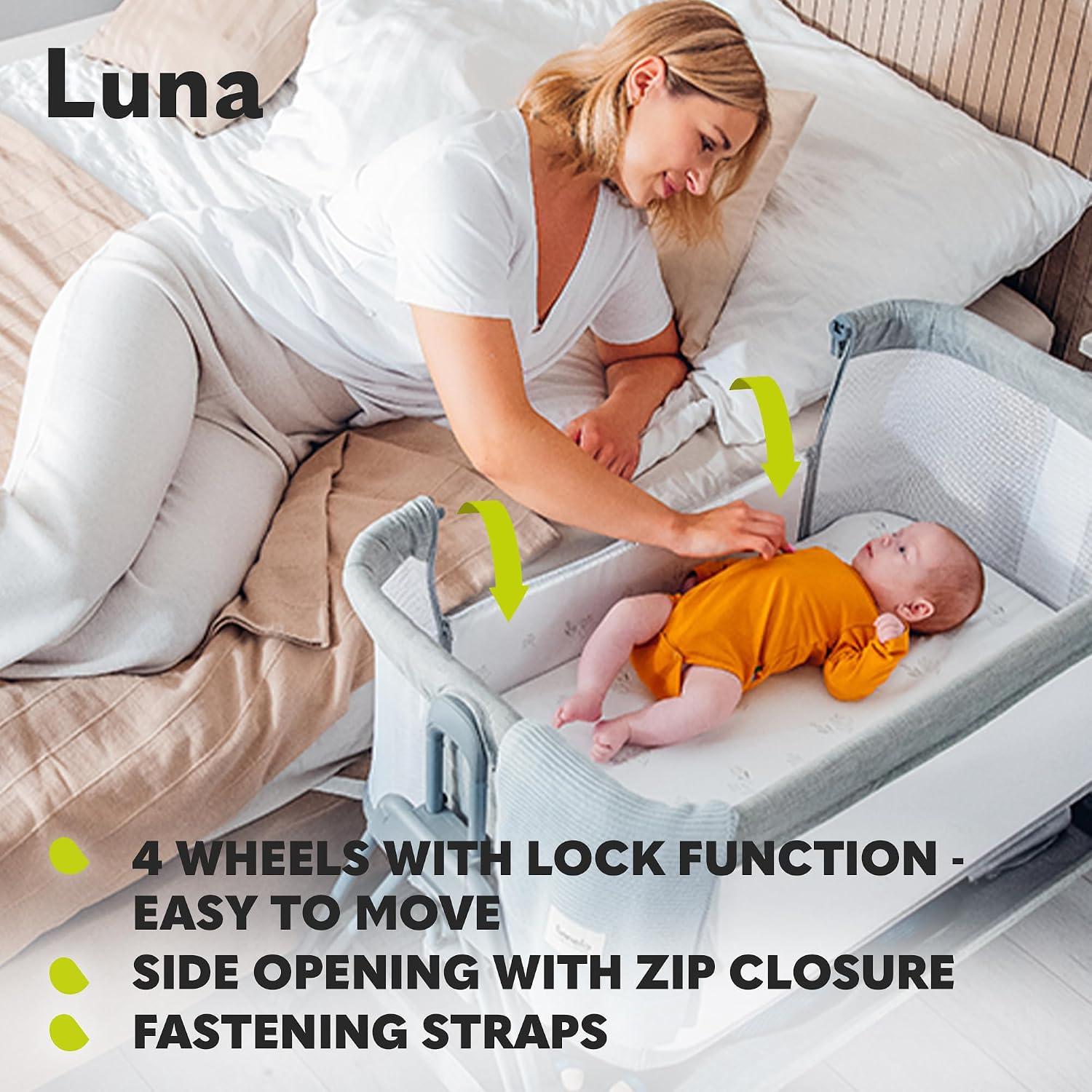 Thumbnail 4 de Lionelo Luna 2in1 Bedside Crib: Height-Adjustable, Incline Option, and Portable Co-Sleeper