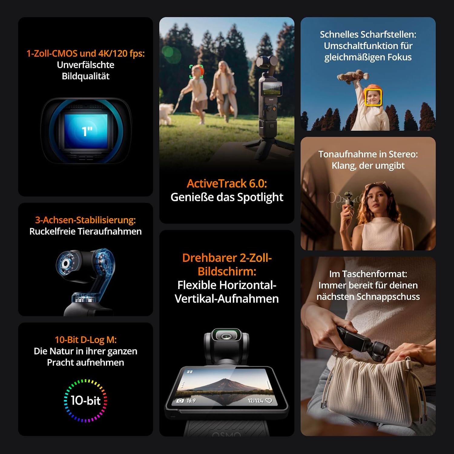 Detalle de DJI Osmo Pocket 3 – Vlogging-Kamera mit 1-Zoll-CMOS, 4K/120 fps