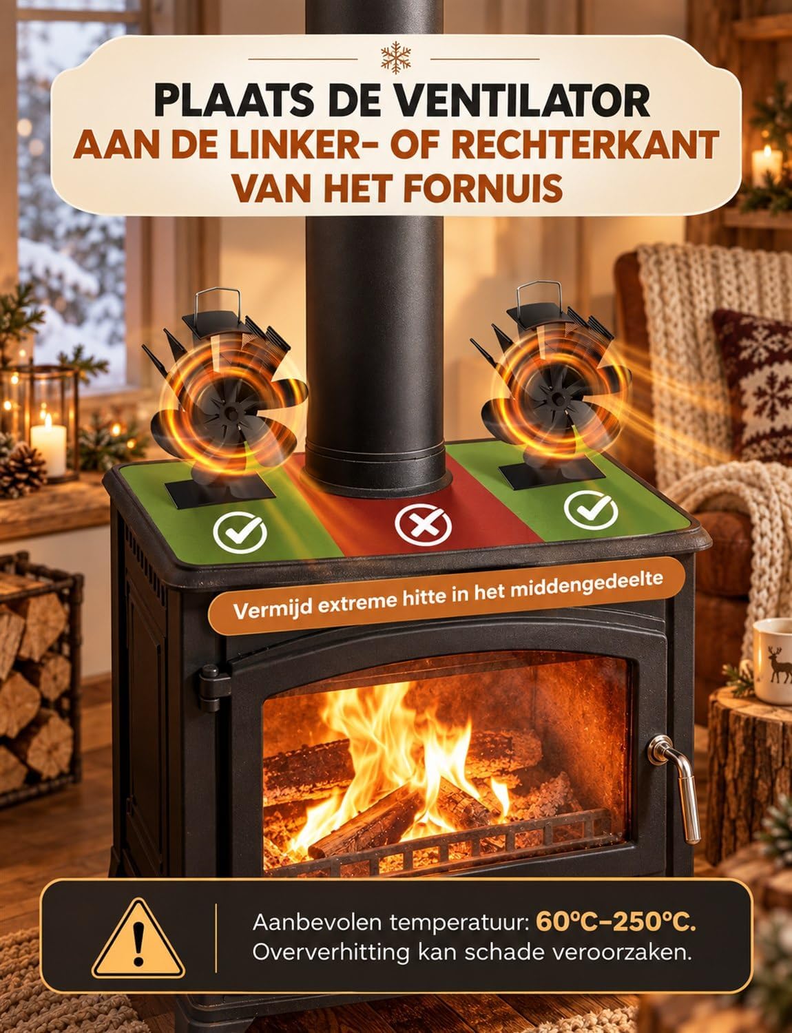 Thumbnail 5 de DZKKIUR kachelventilator met 6 bladen, zonder stroom, voor 80–250 °C