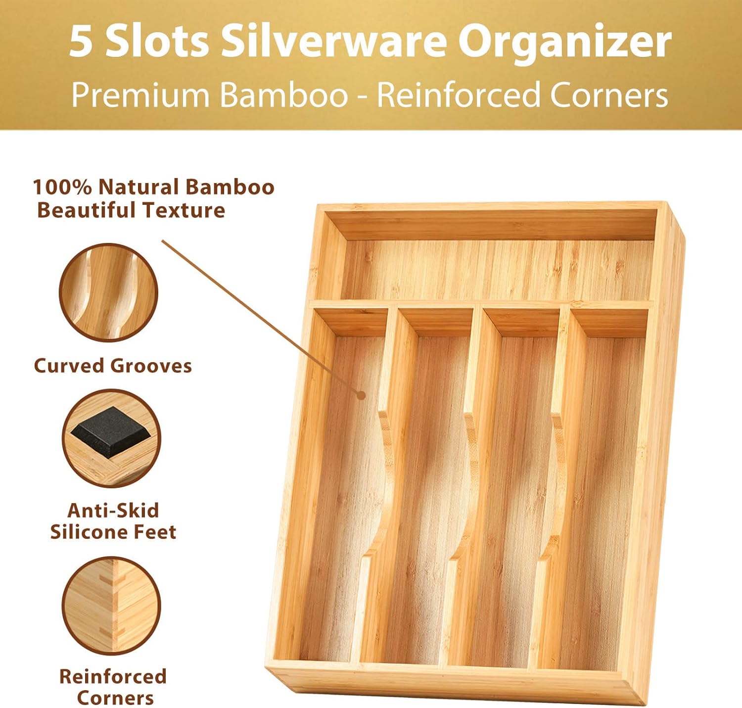 Detalle 2 de Umilife Bamboo Kitchen Drawer Organizer 9-Inch Silverware Tray 🍽