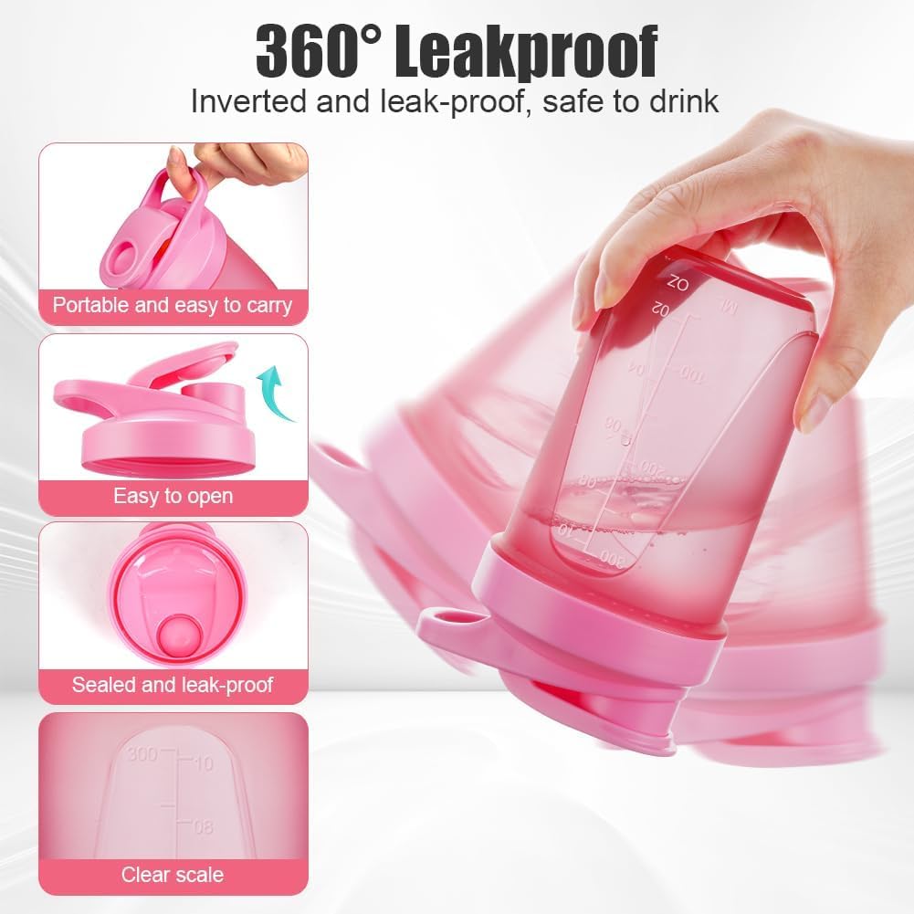 Detalle de Alaoo Protein Shaker Bottle 2-Pack: 400ml Shaker with Metal Mixing Ball in Green and Pink