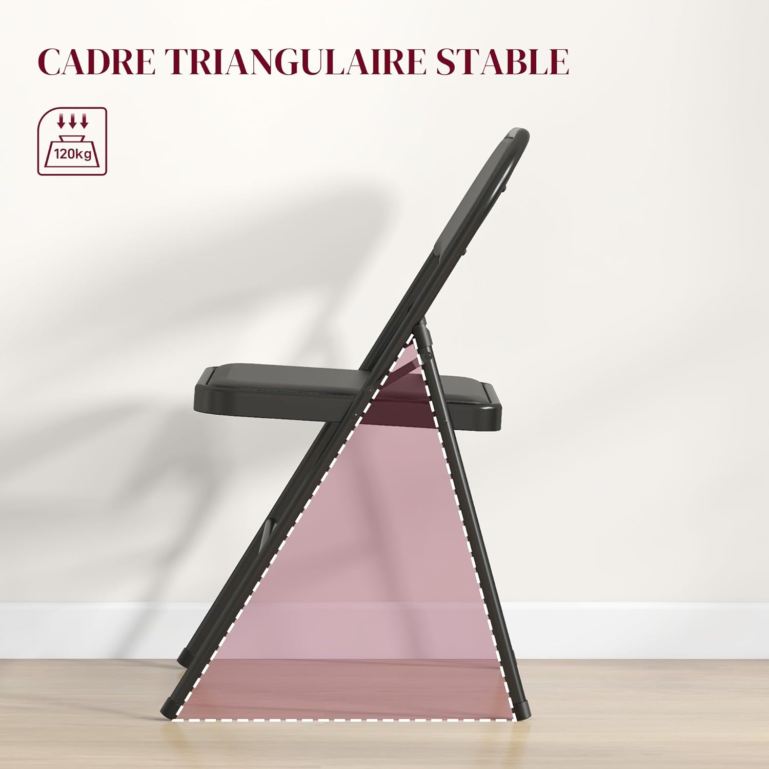 Detalle de HOMCOM Lot de 2 chaises pliantes d’intérieur pour salle à manger (45 x 46 x 78 cm) – Cadre acier, coussin synthétique, noir