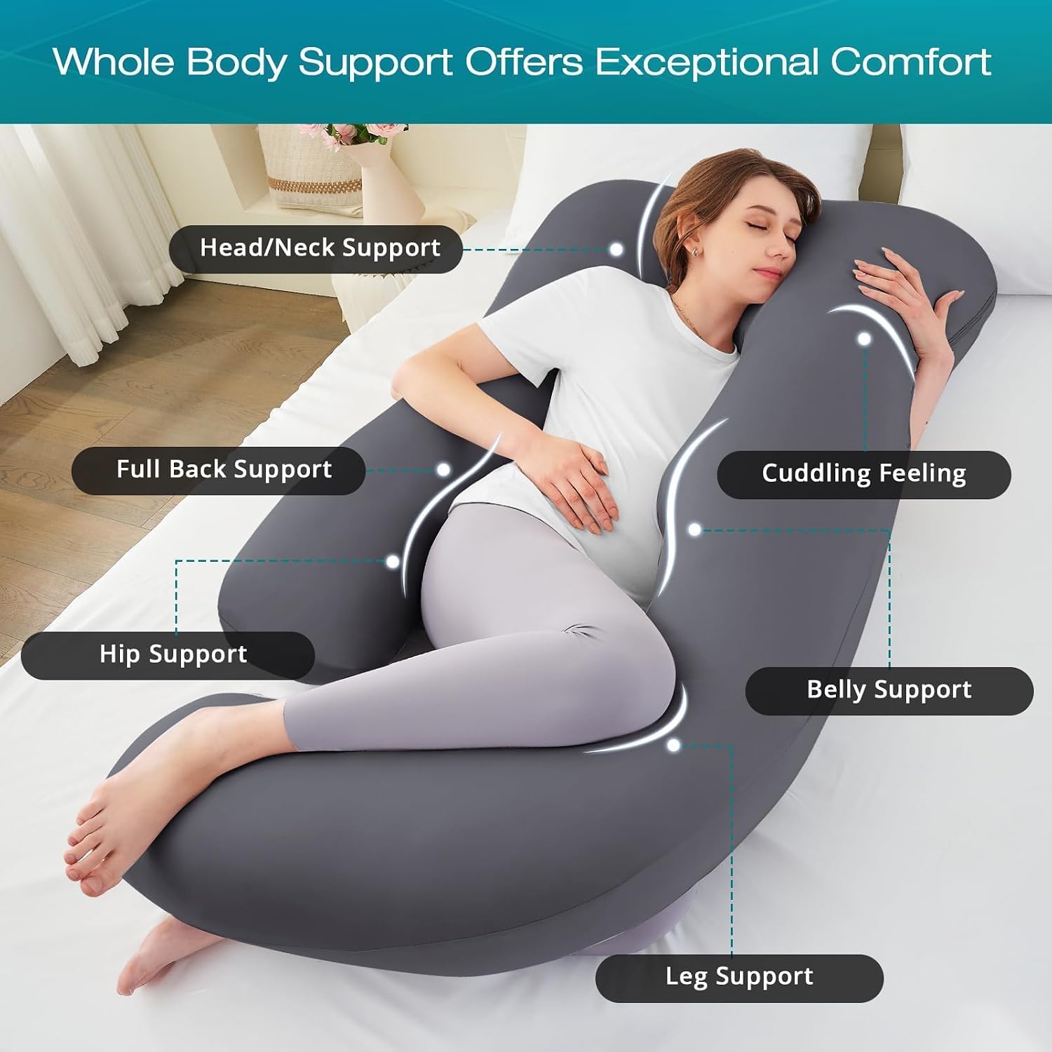Thumbnail 1 de Sasttie 4.0 U-Shaped Pregnancy Pillow, 57-Inch Cooling Full-Body Support