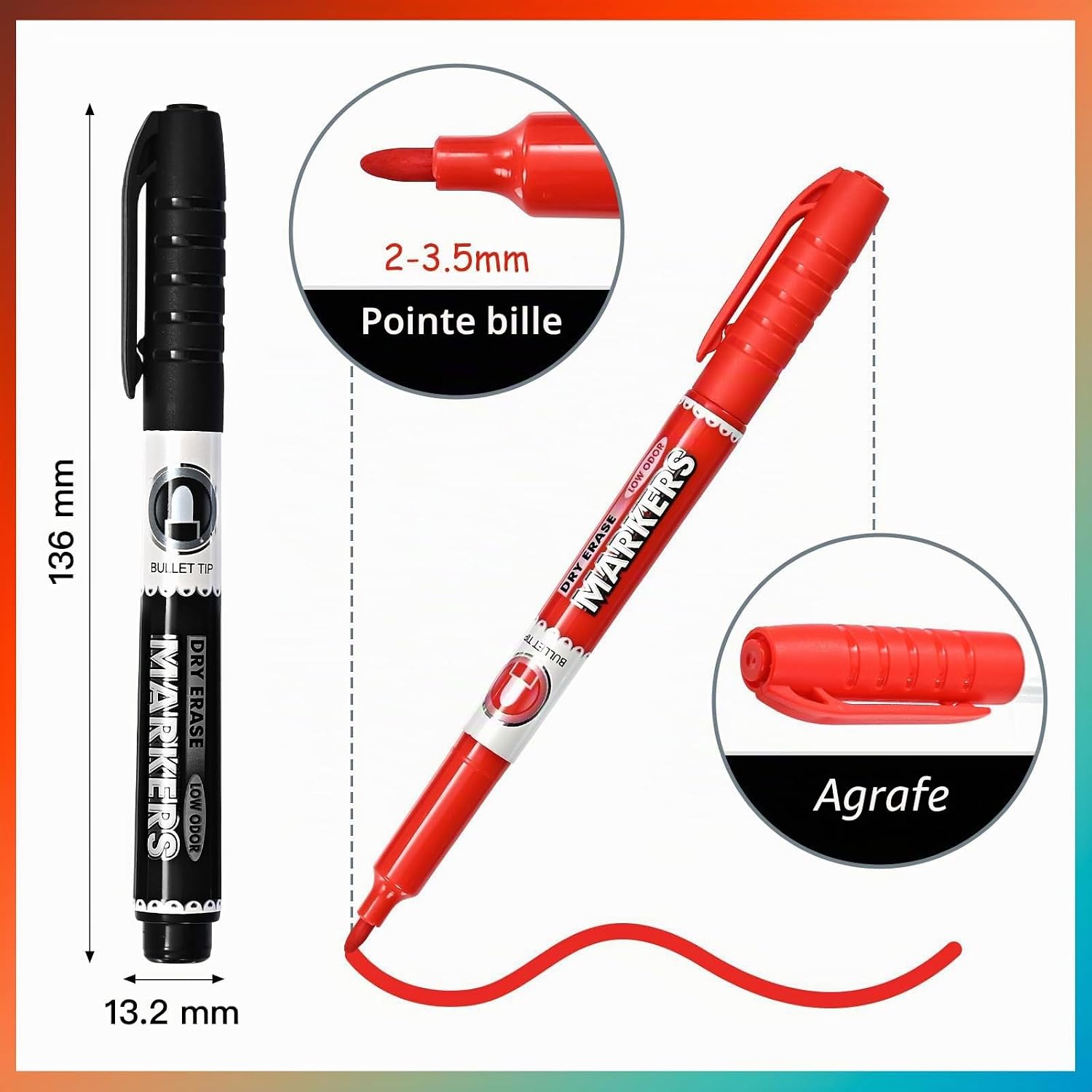 Detalle de SUQJOY Stylos pour Tableau Blanc – Lot de 12, Pointe Moyenne Fine, Encre à Séchage Sec, Odeur Faible