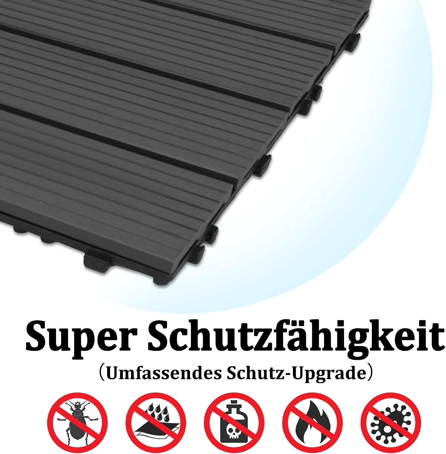 Thumbnail 2 de Aufun 22 Stück Terrassenfliesen WPC 30x30 cm in Holzoptik mit Klicksystem (Type A Anthrazit)