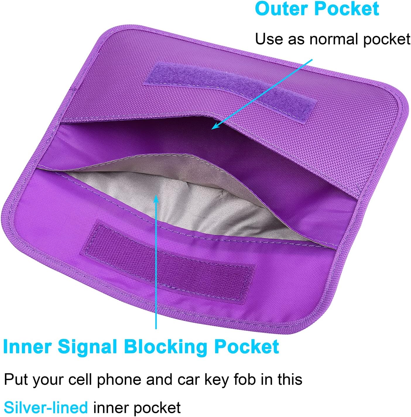 Detalle de wisdompro RFID Signal Blocking Bag (Faraday pouch) for cell phones and car keys, purple