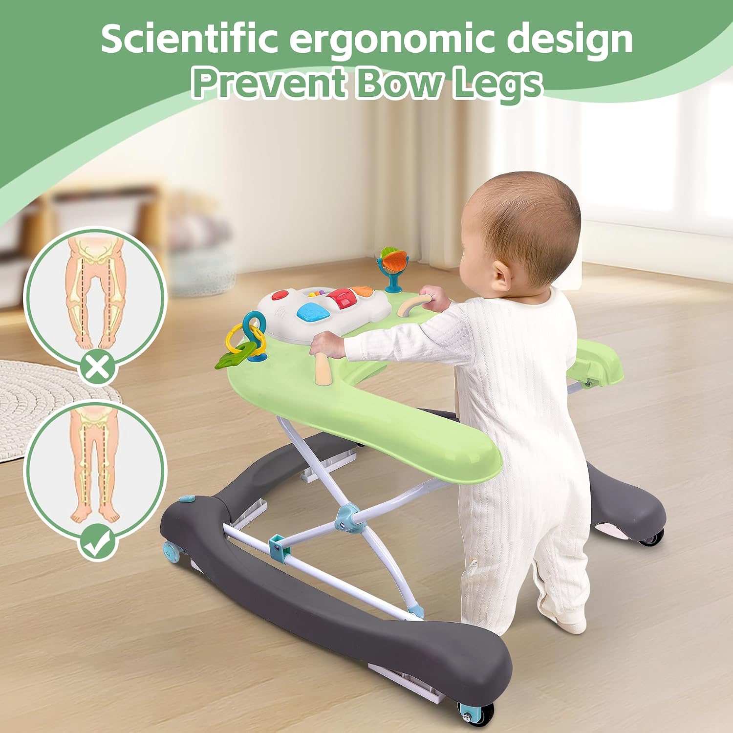 Detalle 2 de Pawtong 5-in-1 Baby Walker in Green with 3-Position Height Adjustment