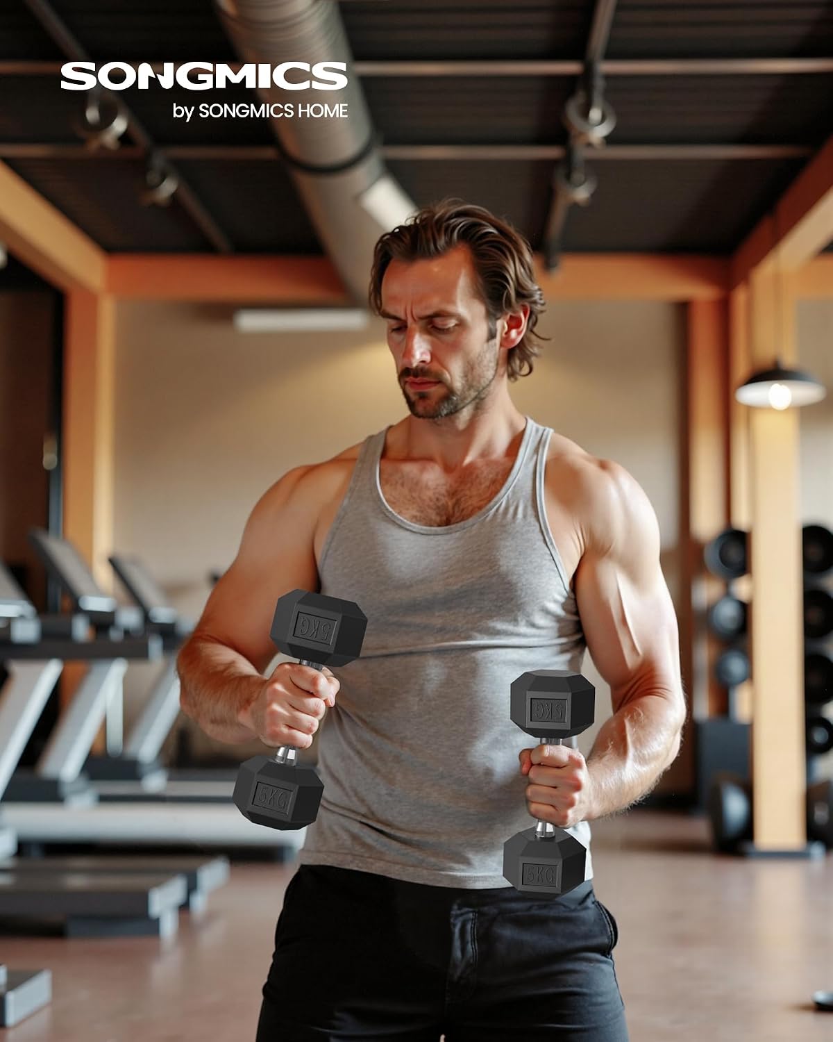 Detalle 2 de SONGMICS Ensemble de 2 haltères hexagonaux pour musculation 🏋