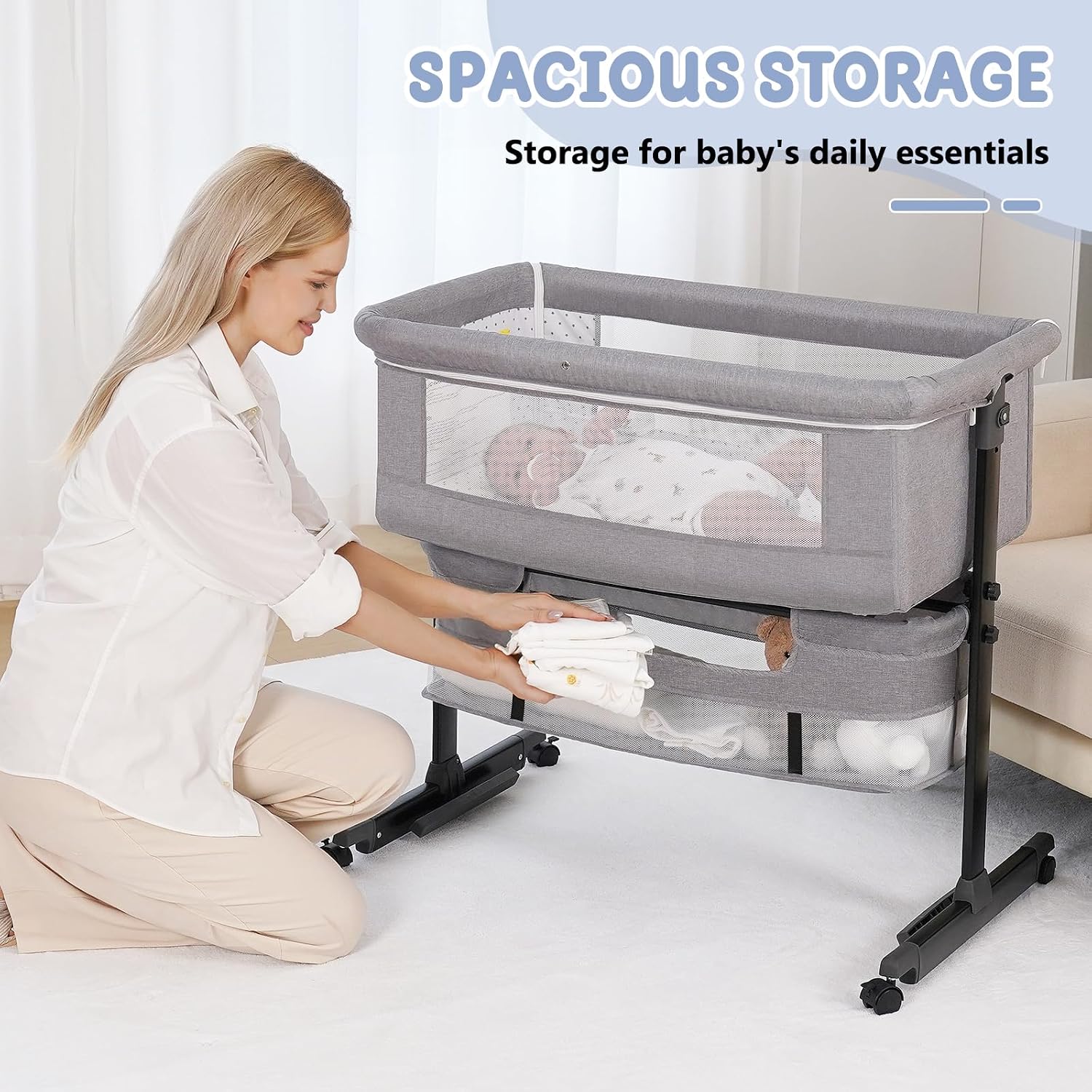Detalle 2 de Semphis 968 3-in-1 Baby Bassinet, Adjustable Bedside Sleeper with Mesh