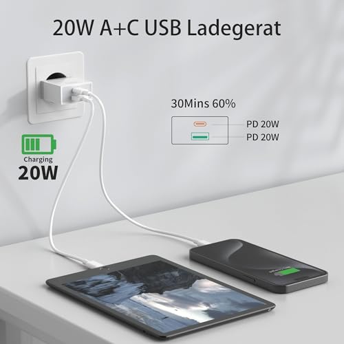 Detalle de Wufuera 2Pcs Caricatore USB C 20W: Alimentatore da muro con doppia porta USB-A+C